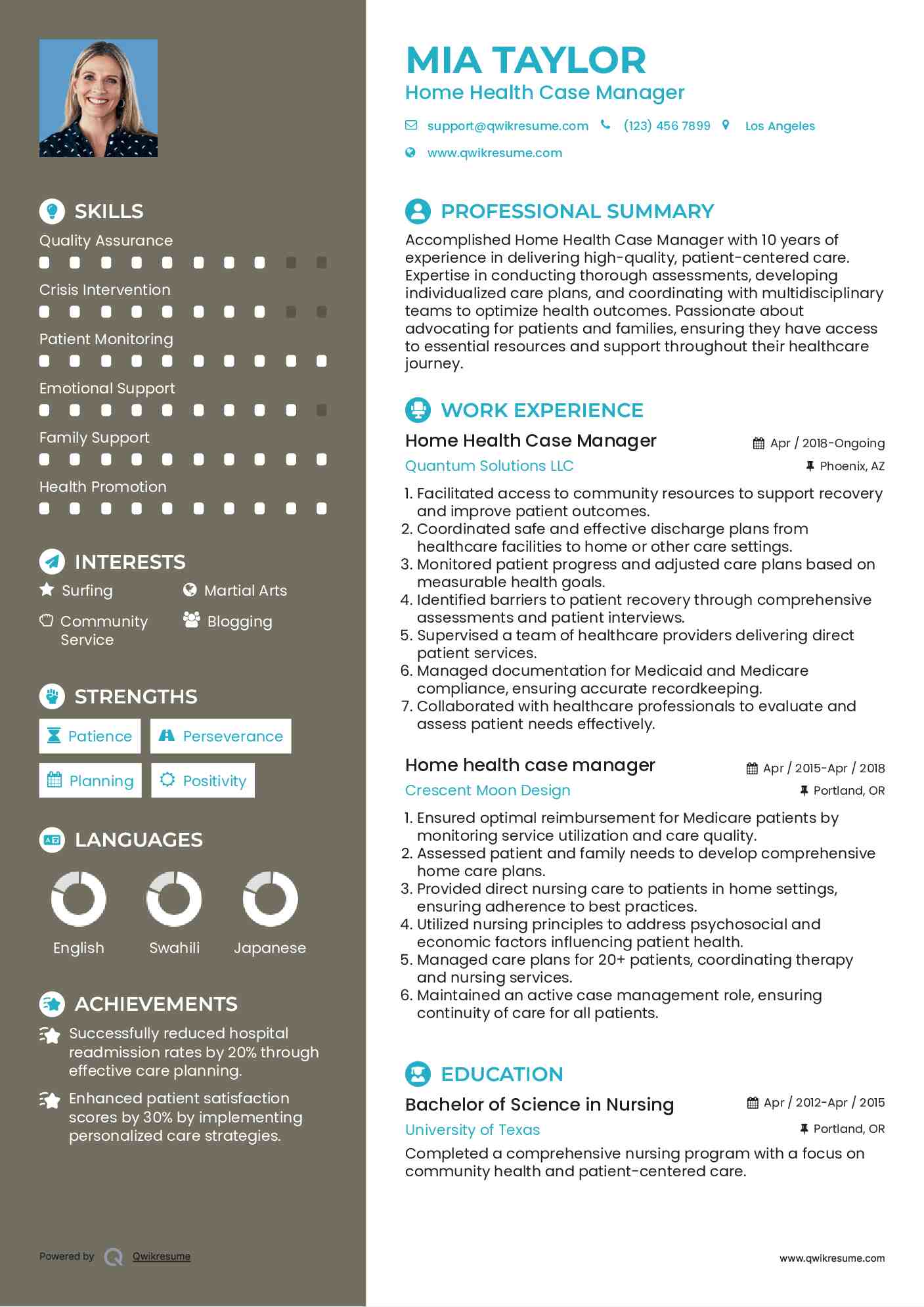 Home Health Case Manager Resume Format