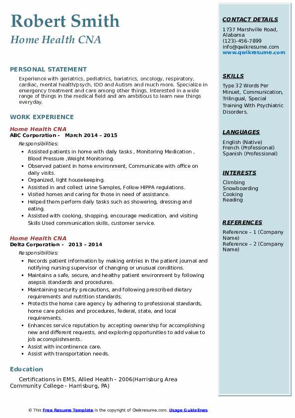Home Health CNA Resume Samples - Home Health Cna 1661511173 Pdf 