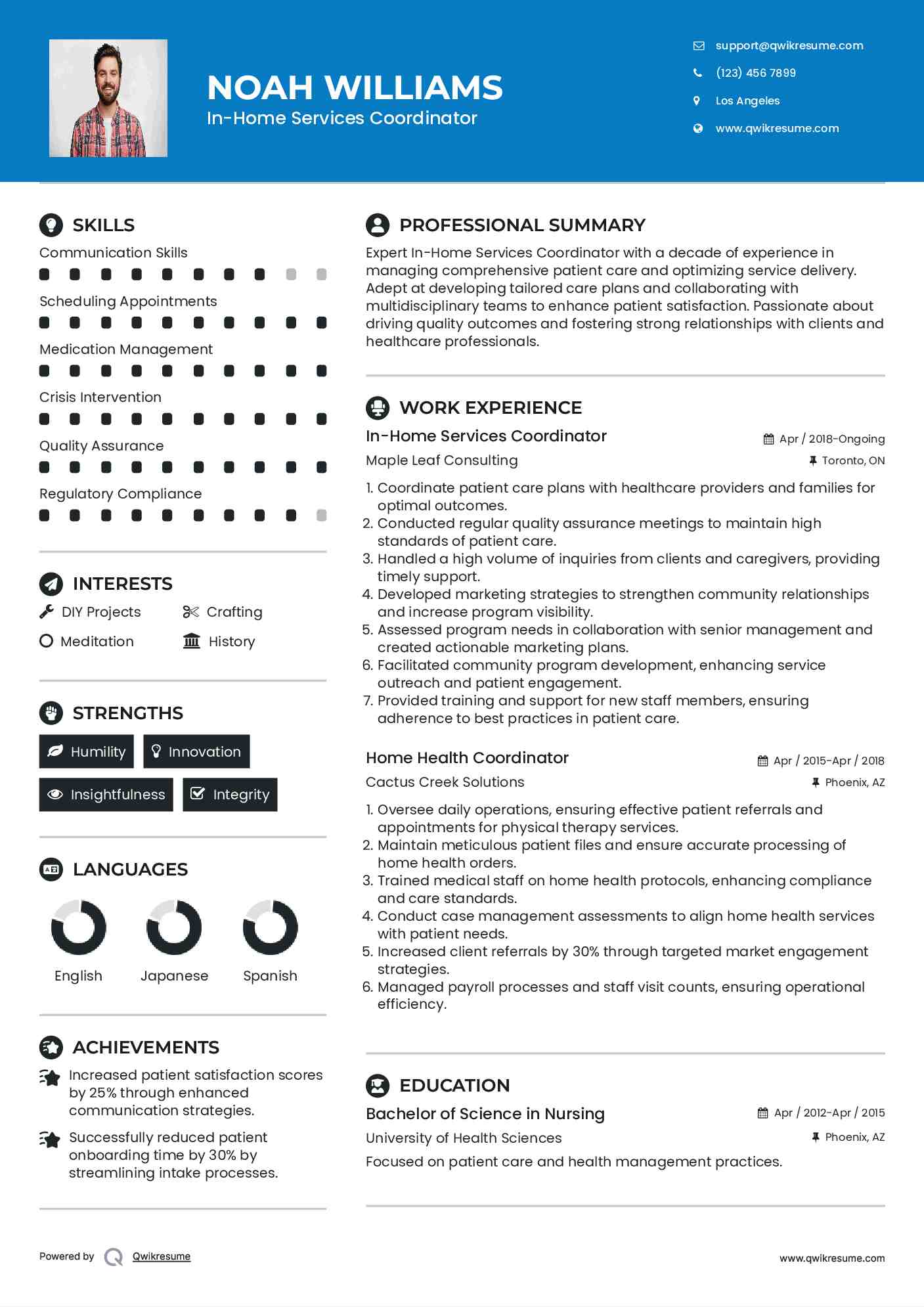 In-Home Services Coordinator Resume Format