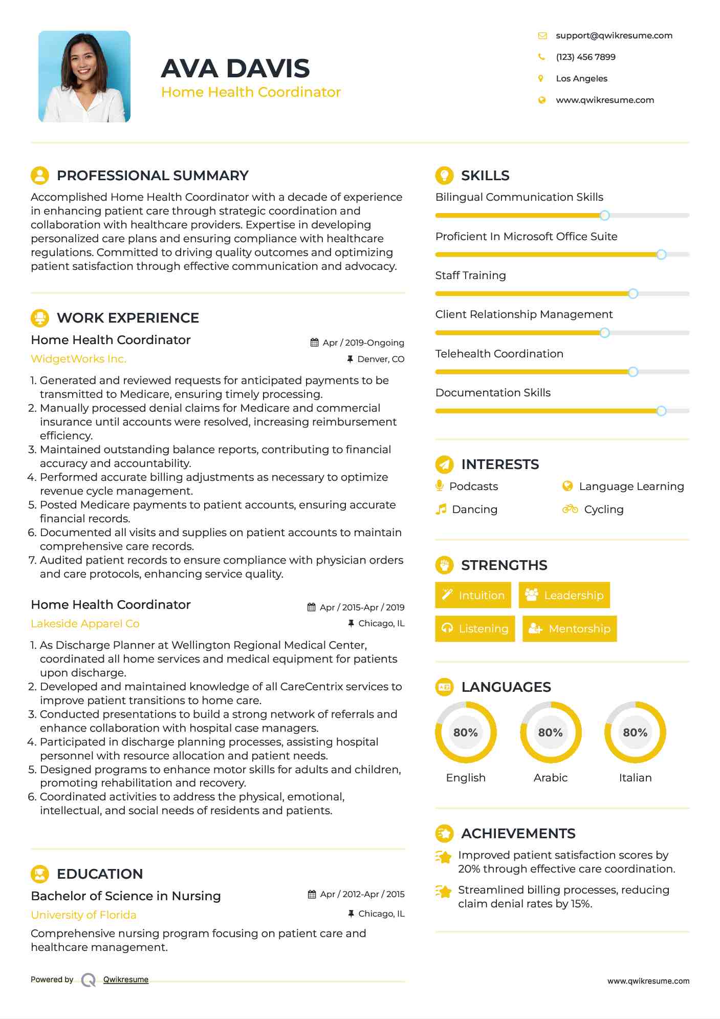 Home Health Coordinator Resume Example