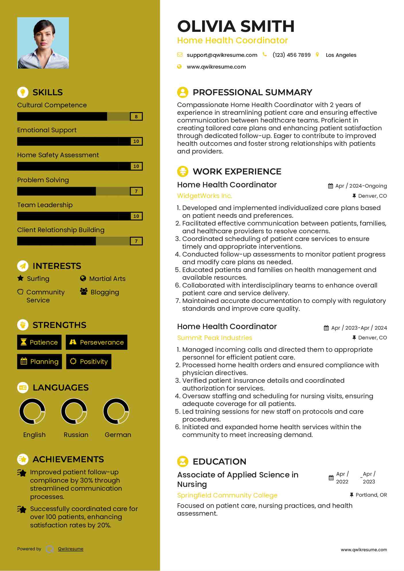 Home Health Coordinator Resume Sample