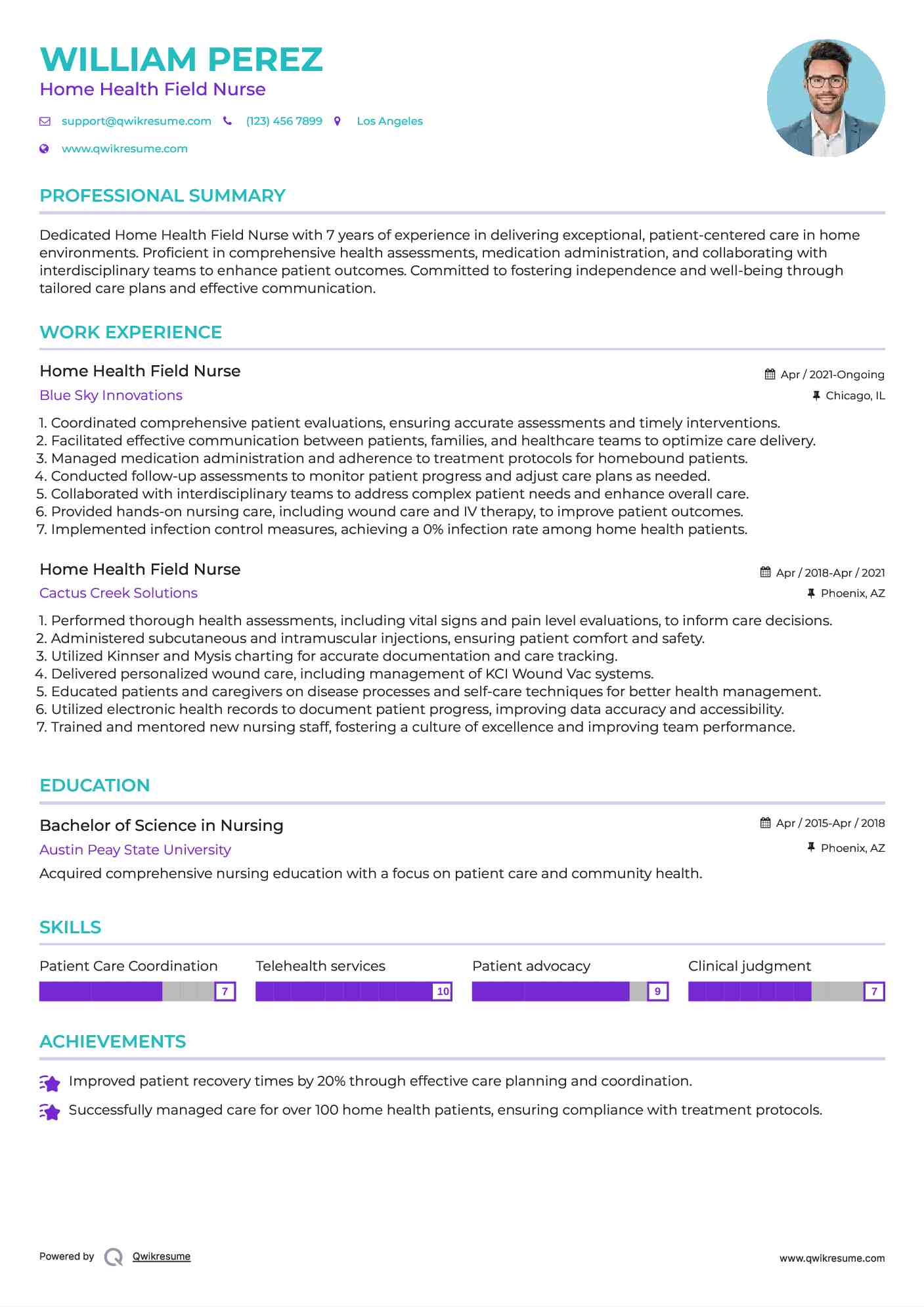 Home Health Field Nurse Resume Example