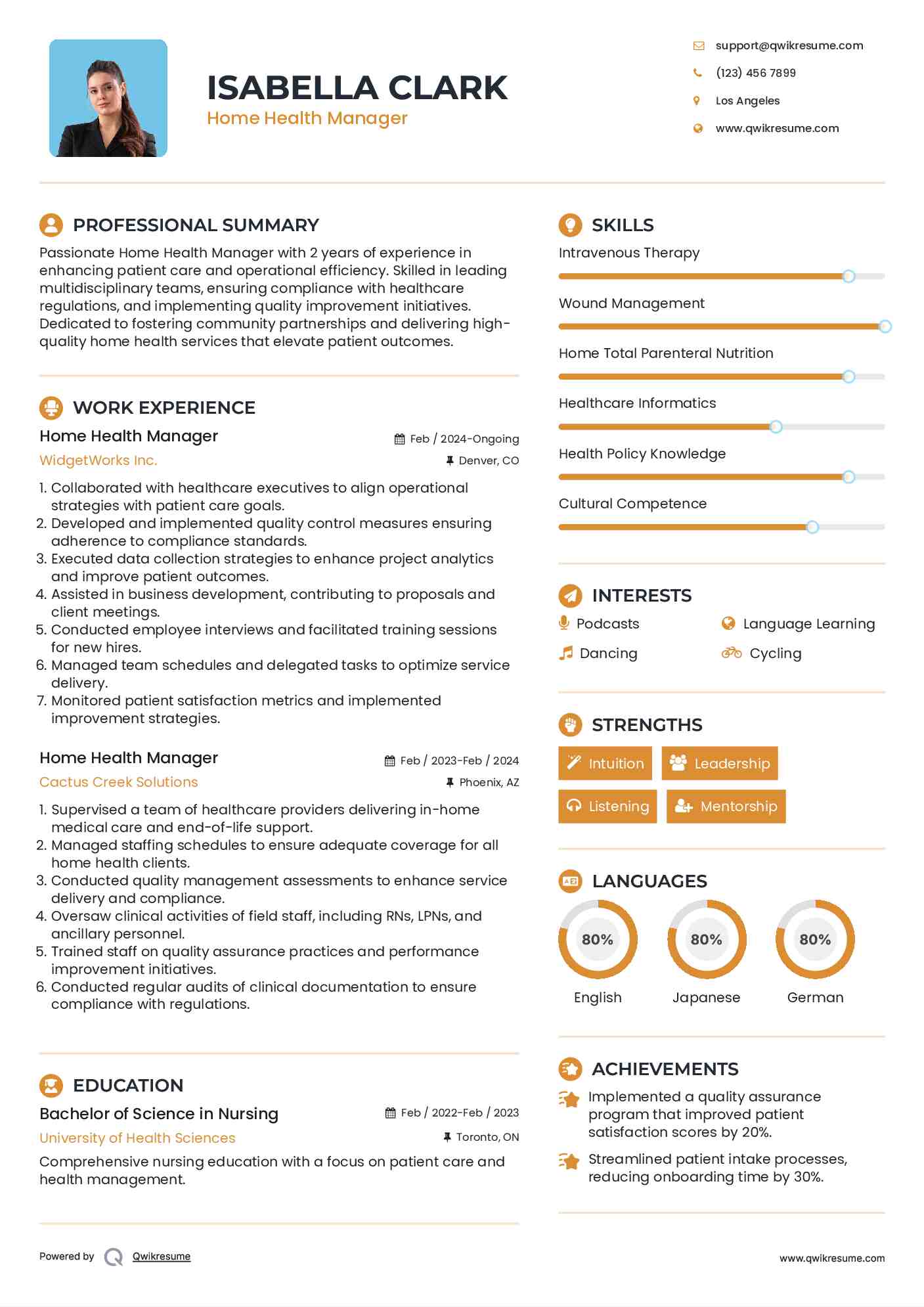 Home Health Manager Resume Format