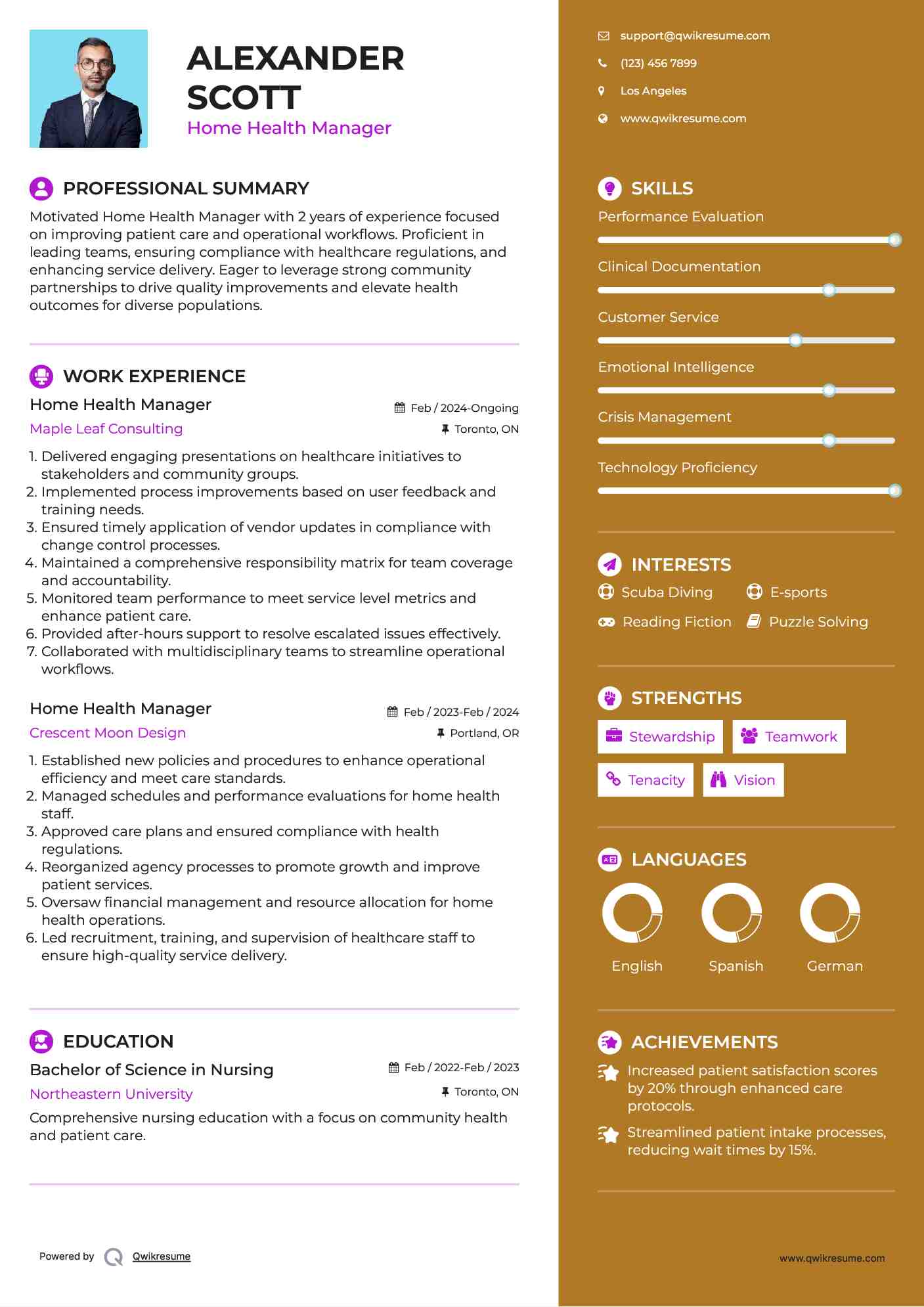 Home Health Manager Resume Example