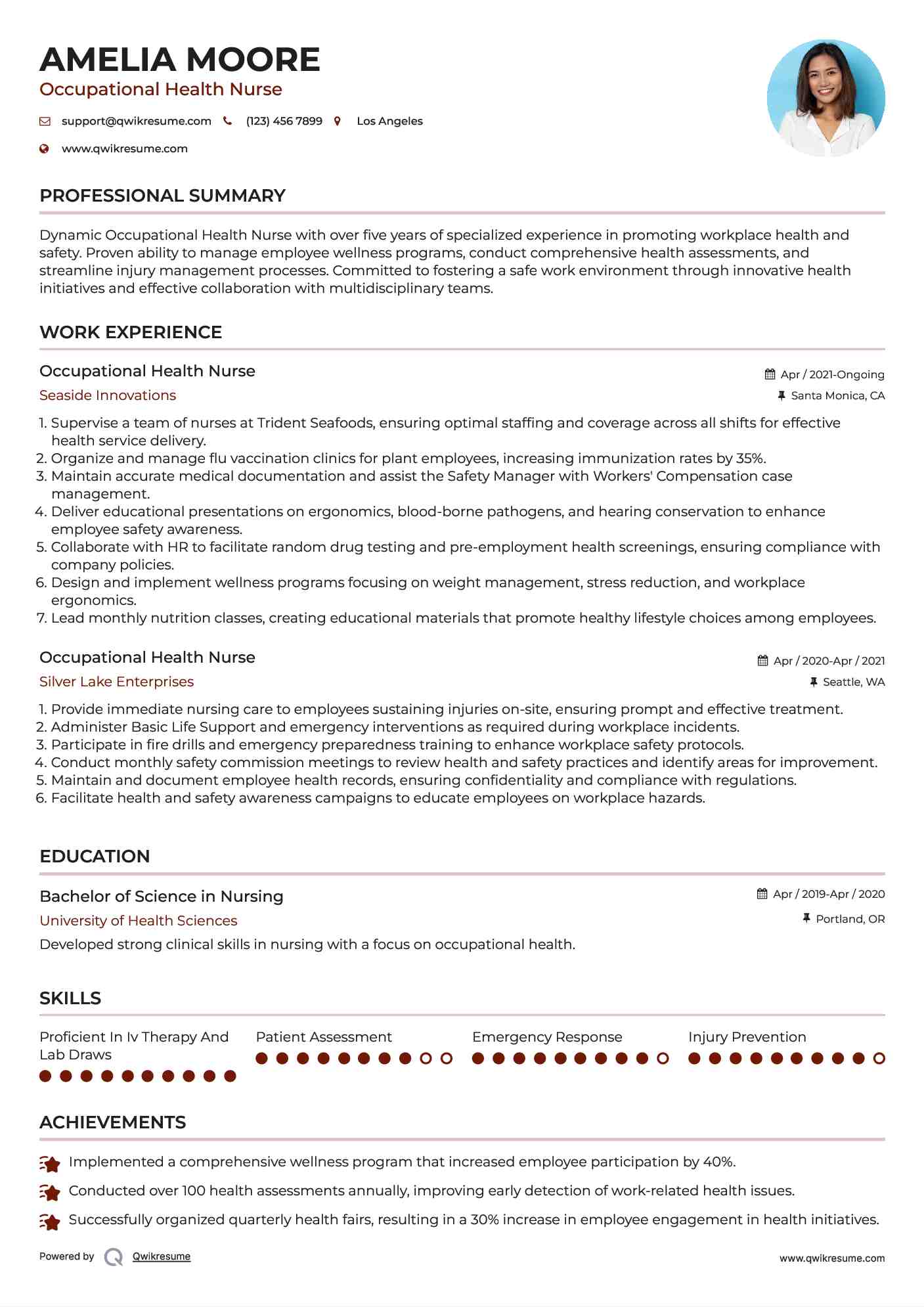 Occupational Health Nurse Resume Template