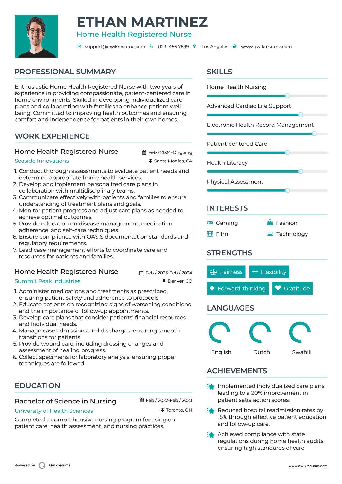 Home Health Registered Nurse Resume Format