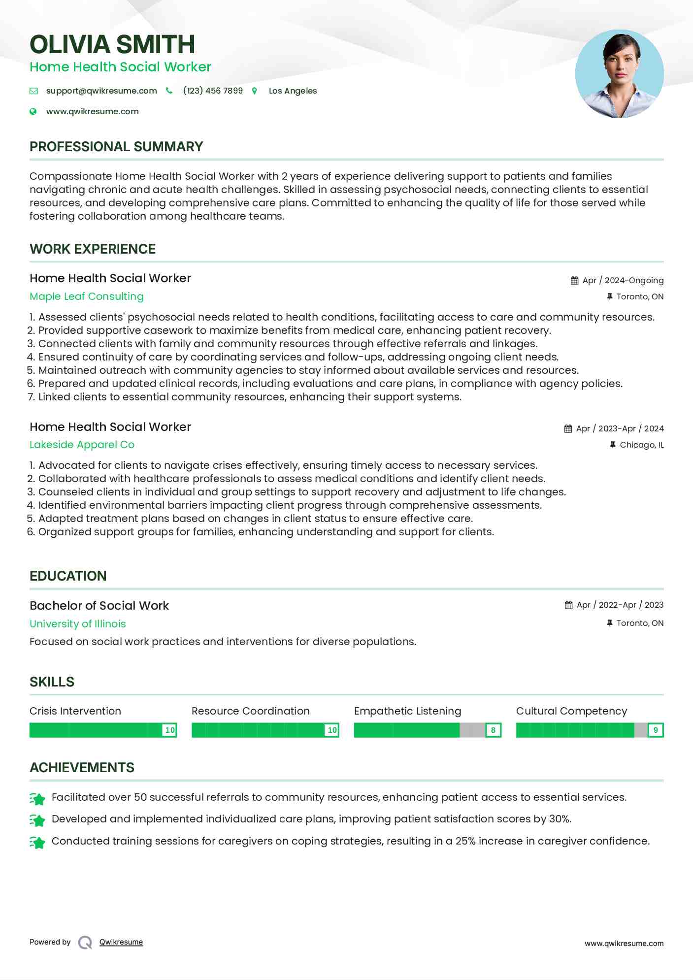Home Health Social Worker Resume Example