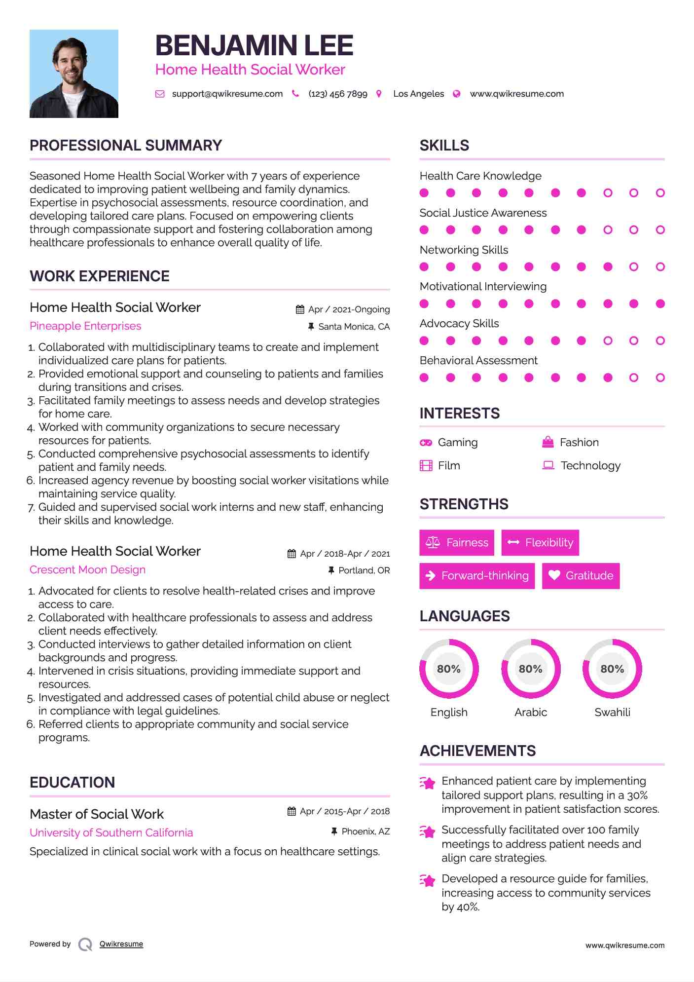 Home Health Social Worker Resume Sample
