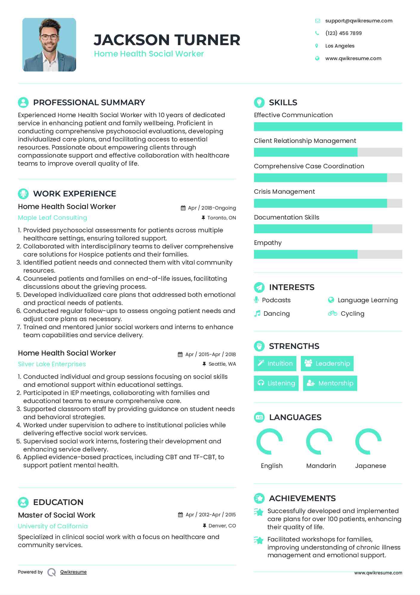 Home Health Social Worker Resume Example