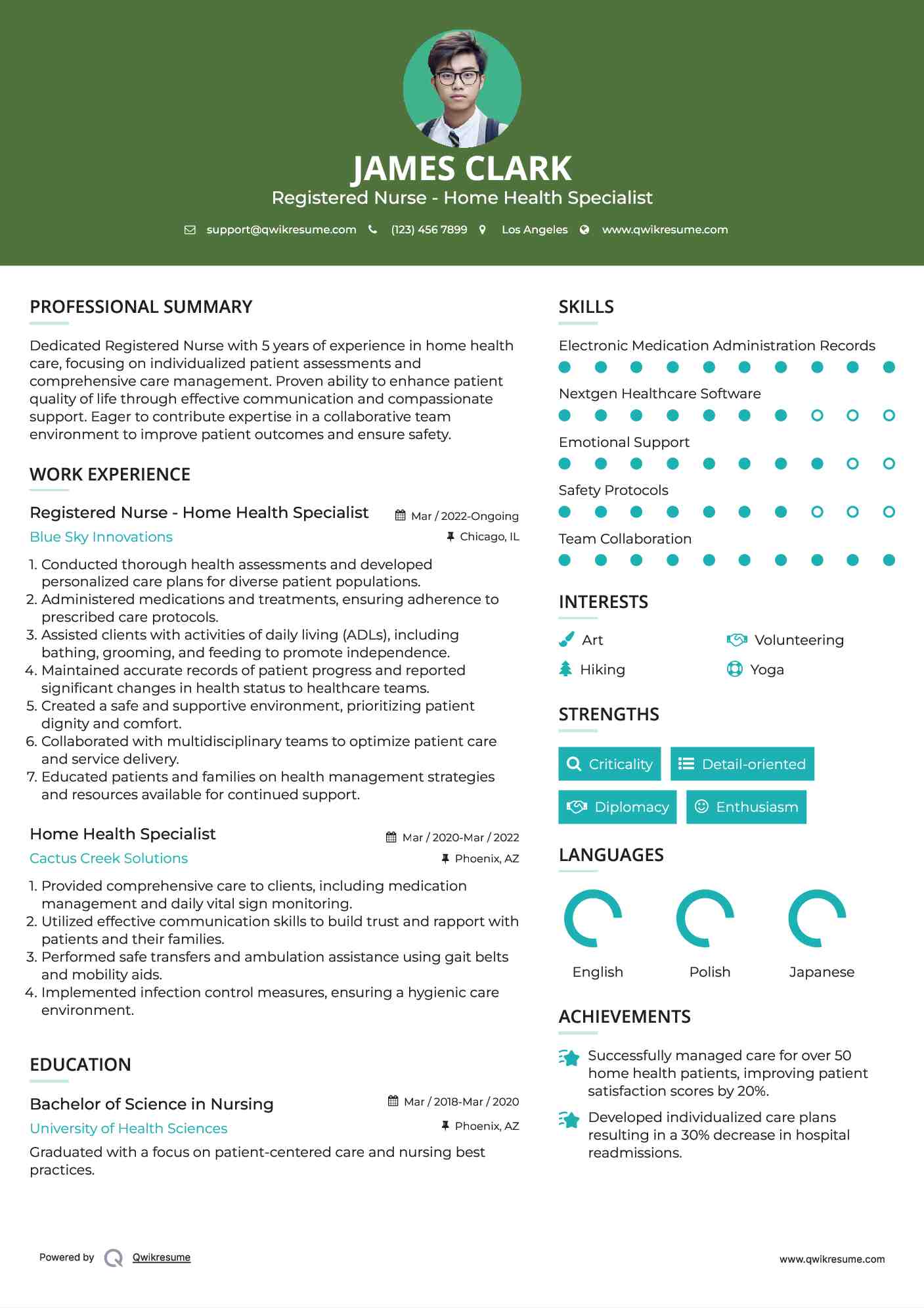 Registered Nurse - Home Health Specialist
 Resume Template