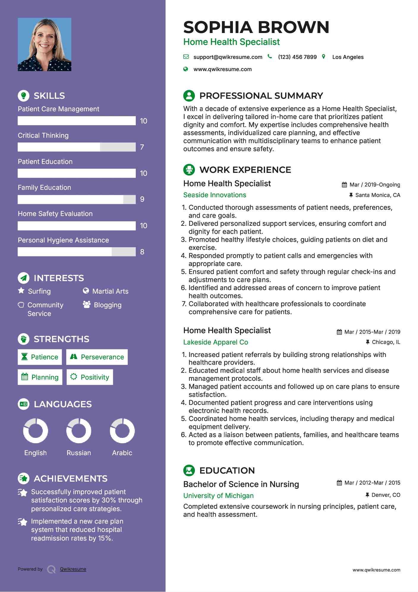 Home Health Specialist Resume Template