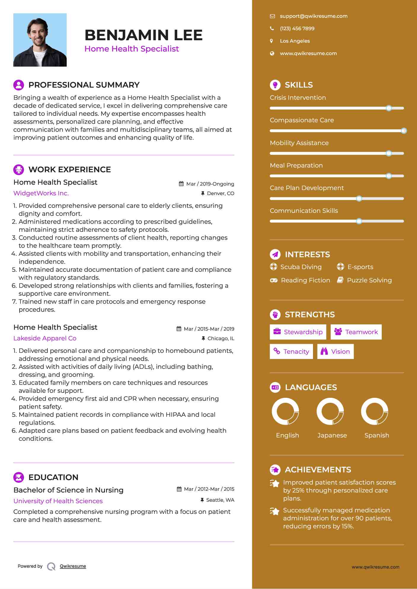 Home Health Specialist Resume Model