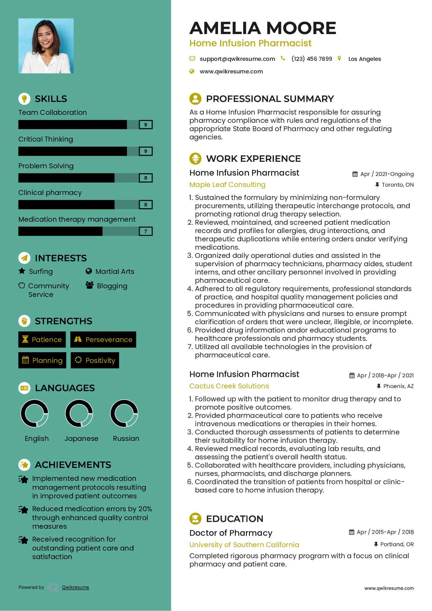 Home Infusion Pharmacist Resume Format
