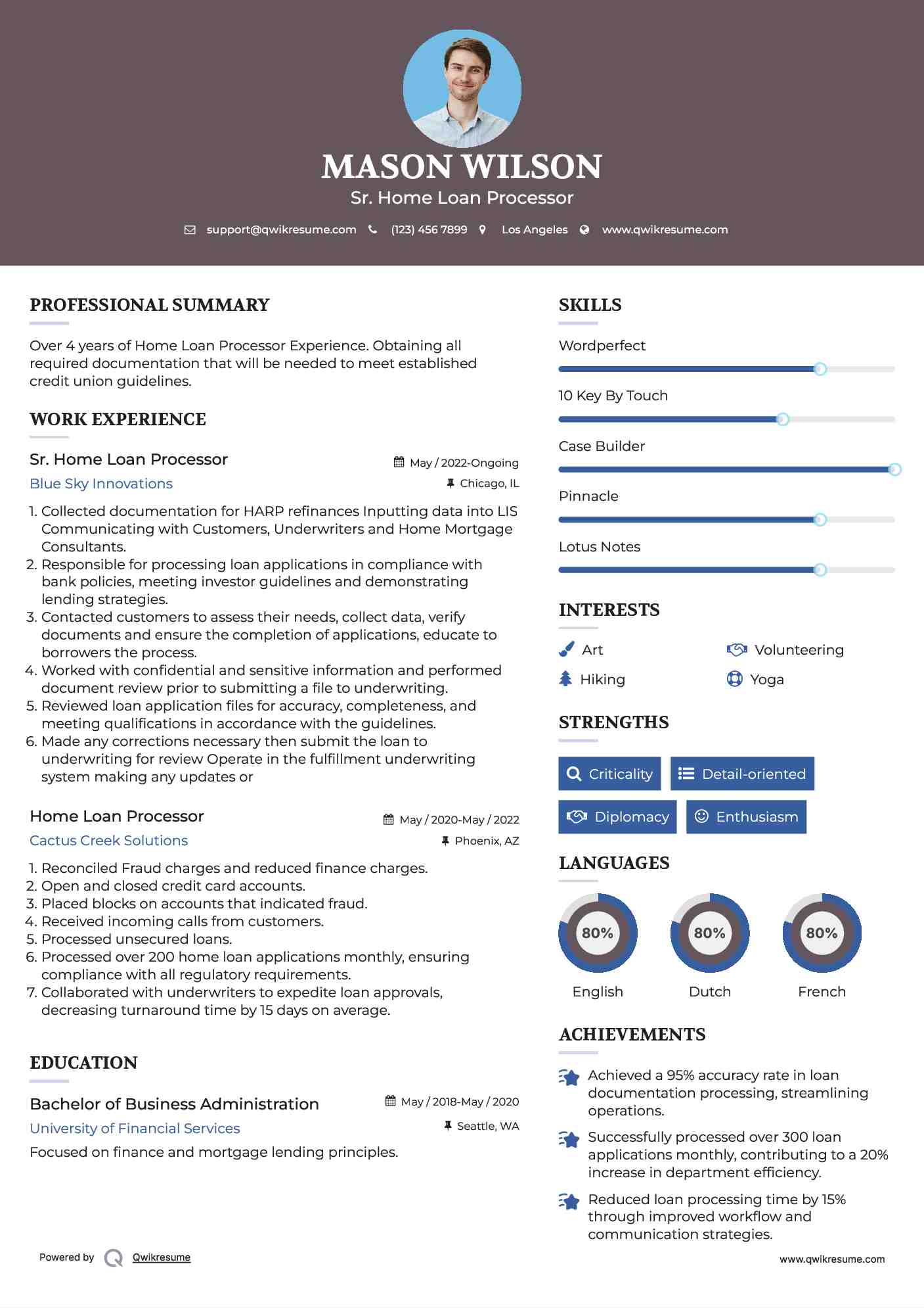 Sr. Home Loan Processor Resume Template
