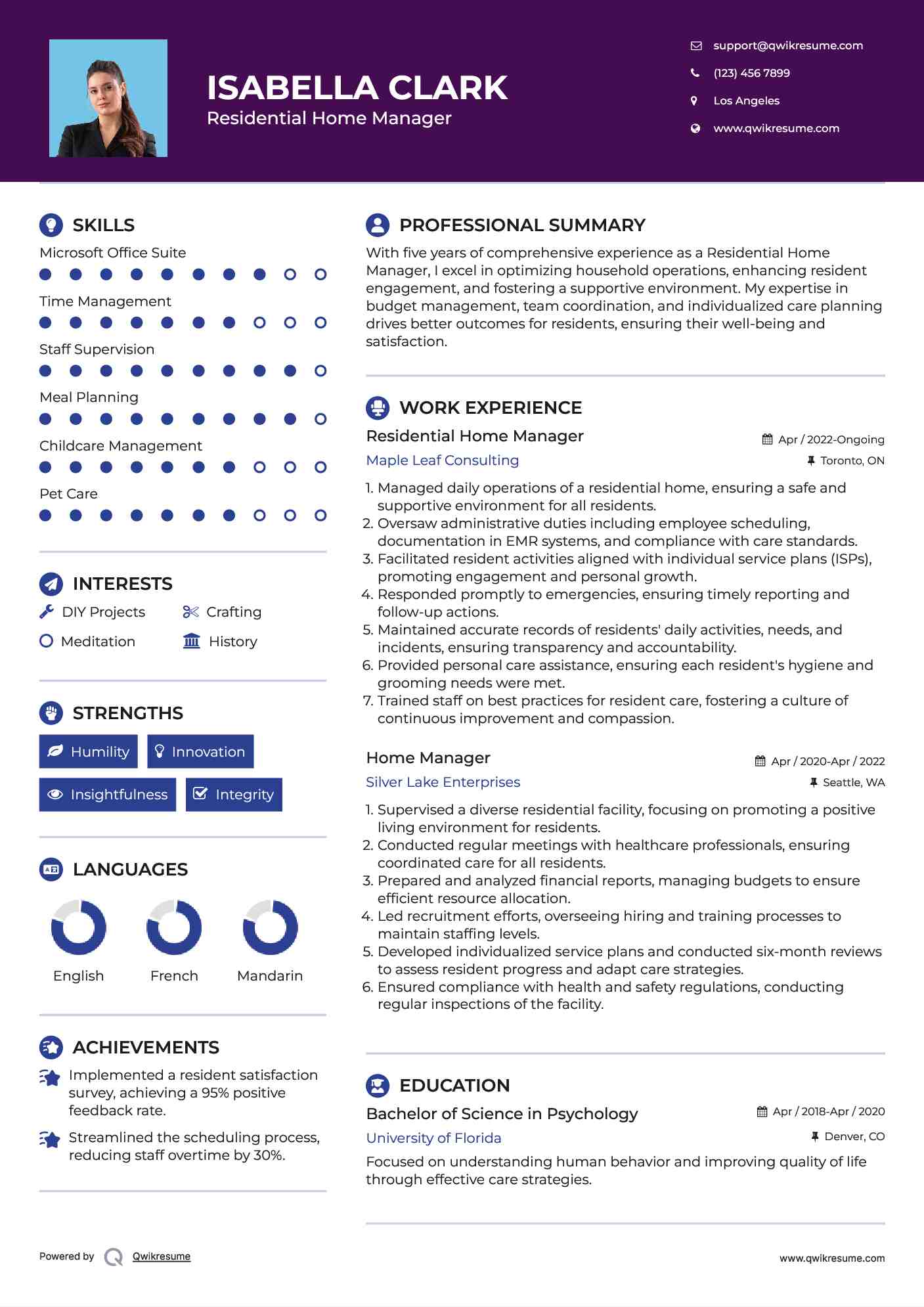 Residential Home Manager Resume Format