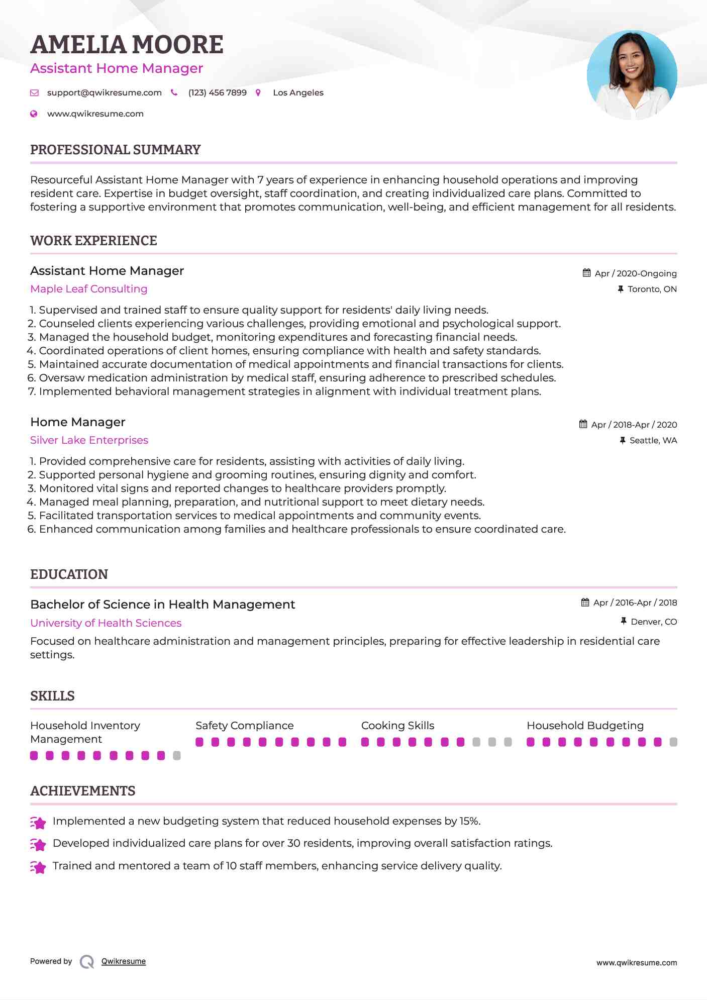 Assistant Home Manager Resume Format