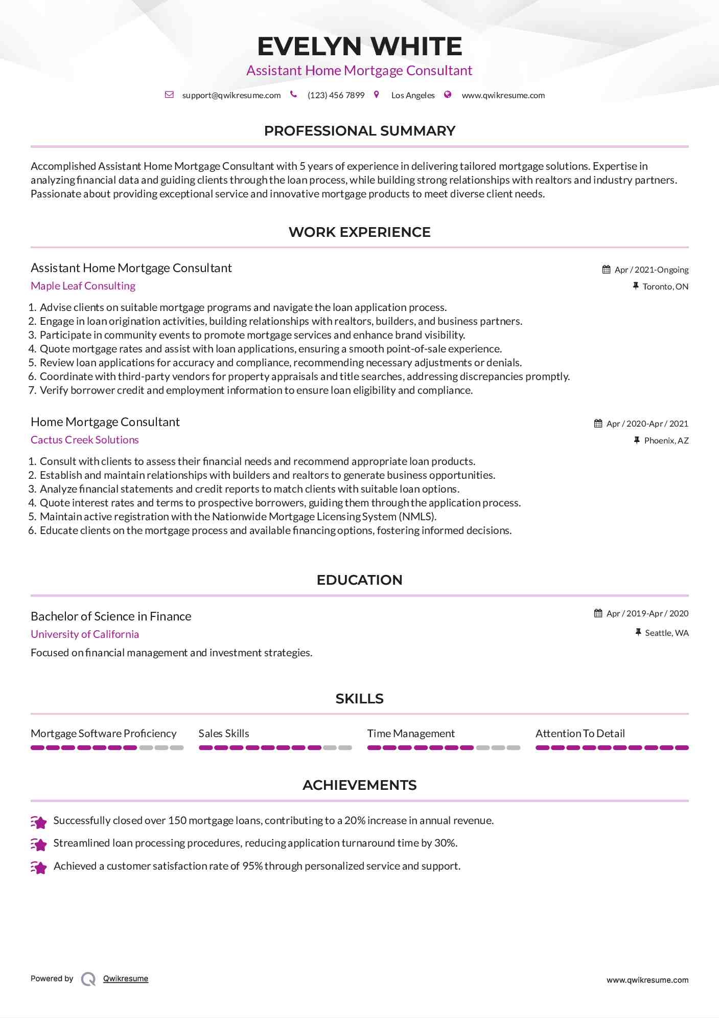 Assistant Home Mortgage Consultant Resume Model