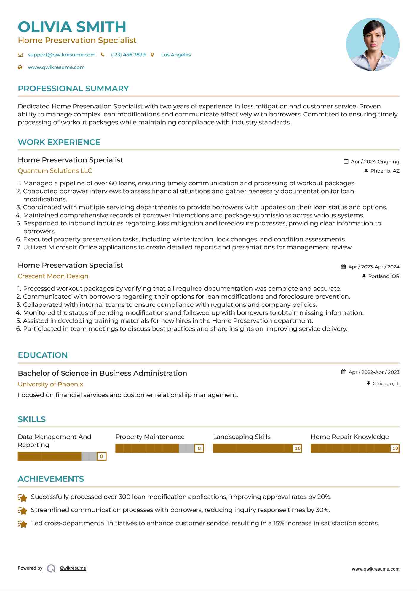 Home Preservation Specialist Resume Model