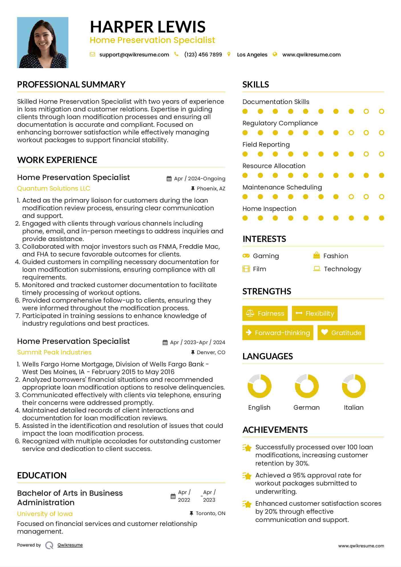 Home Preservation Specialist Resume Template