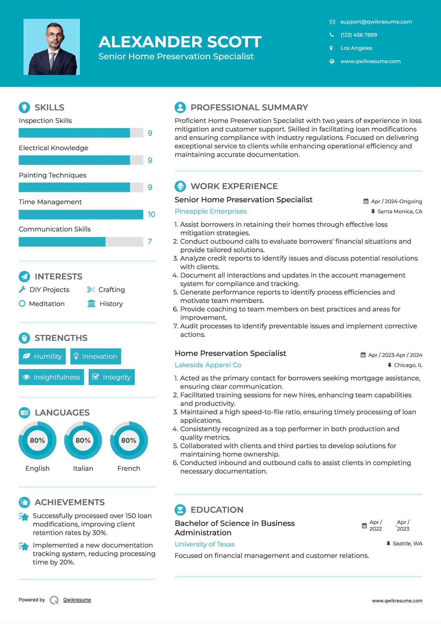 Senior Home Preservation Specialist Resume Template