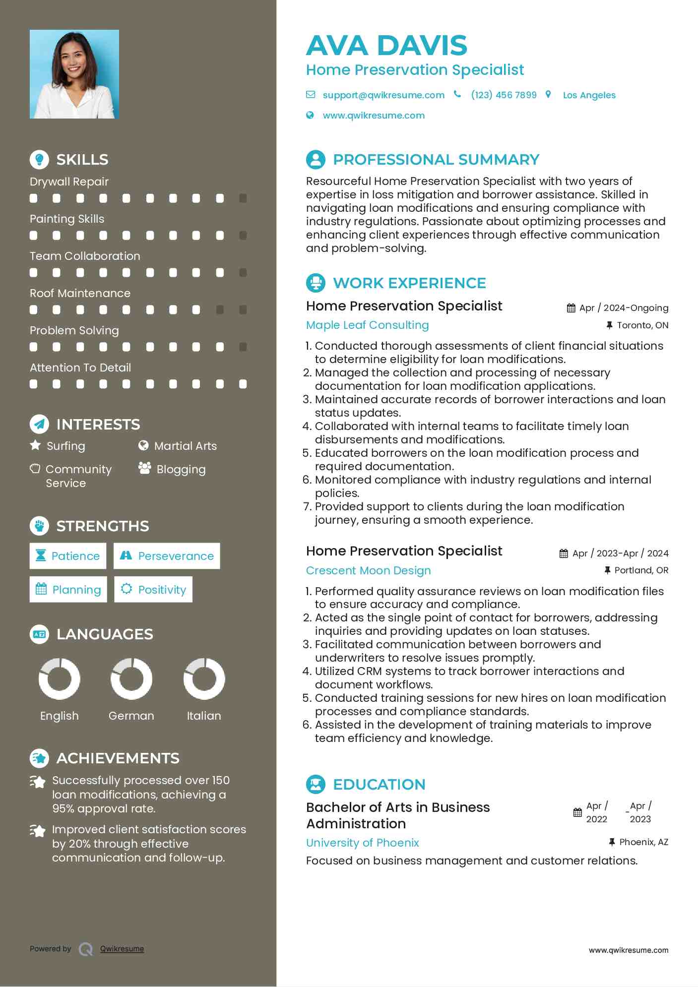 Home Preservation Specialist Resume Sample