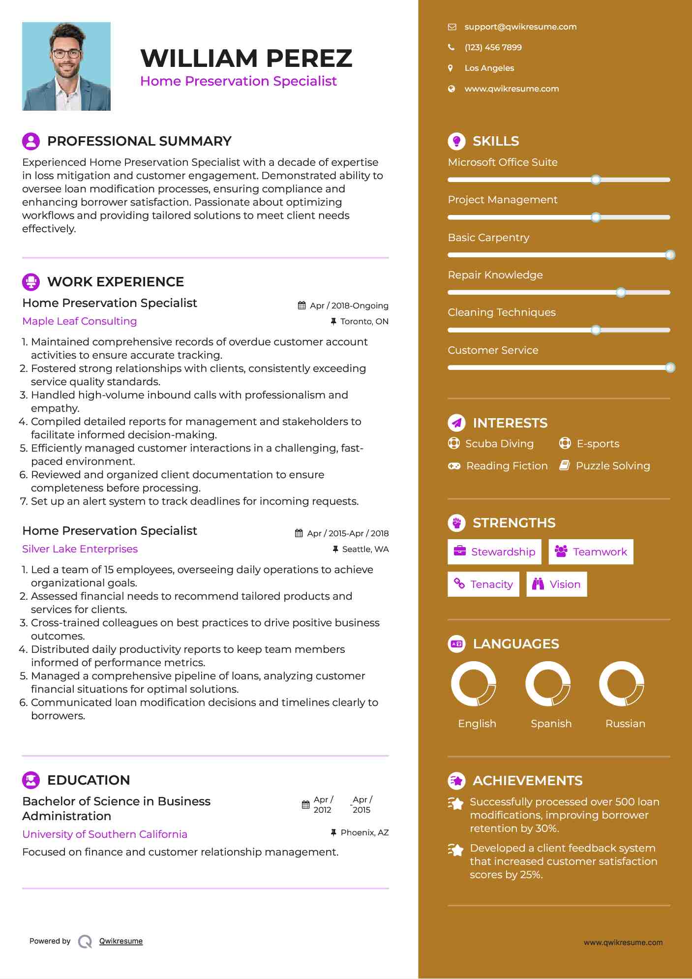 Home Preservation Specialist Resume Format