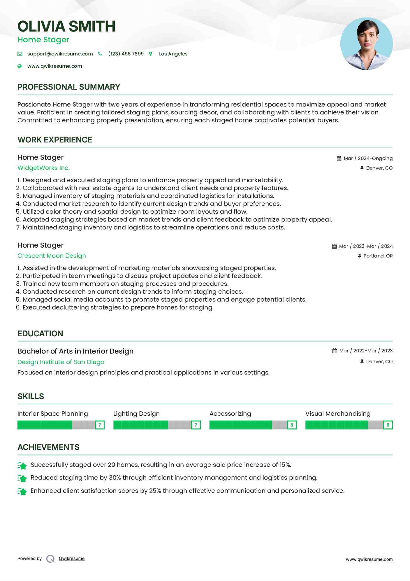 Home Stager Resume Sample