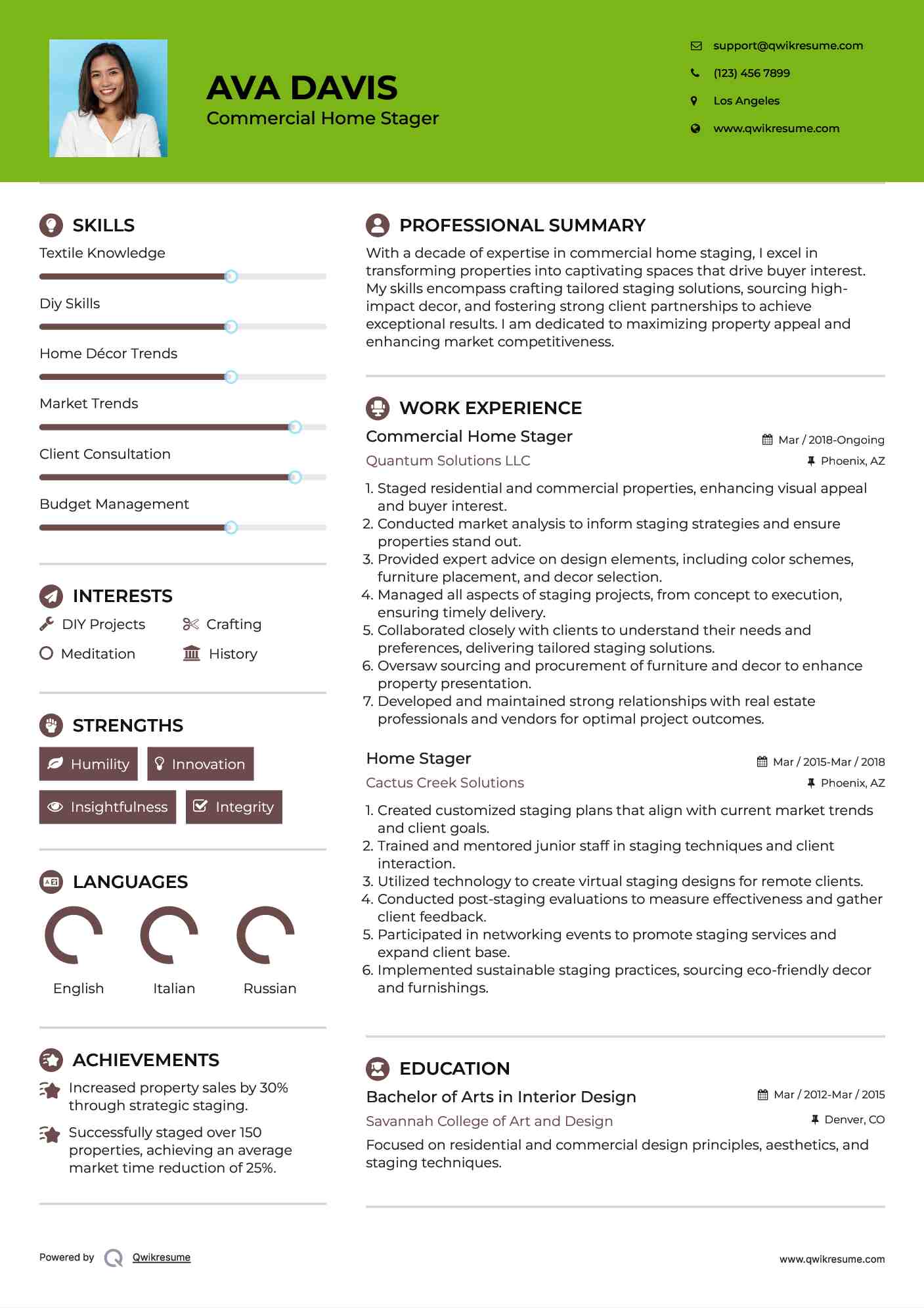 Commercial Home Stager Resume Sample