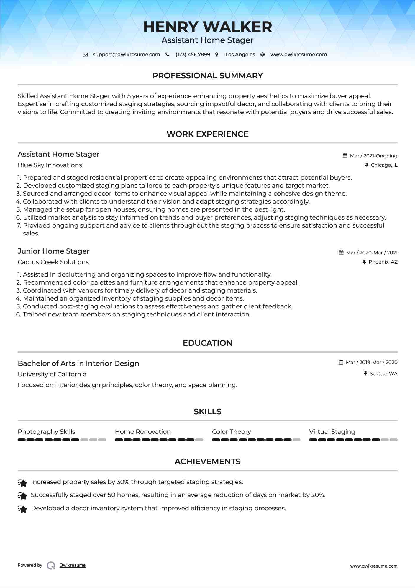 Assistant Home Stager Resume Sample