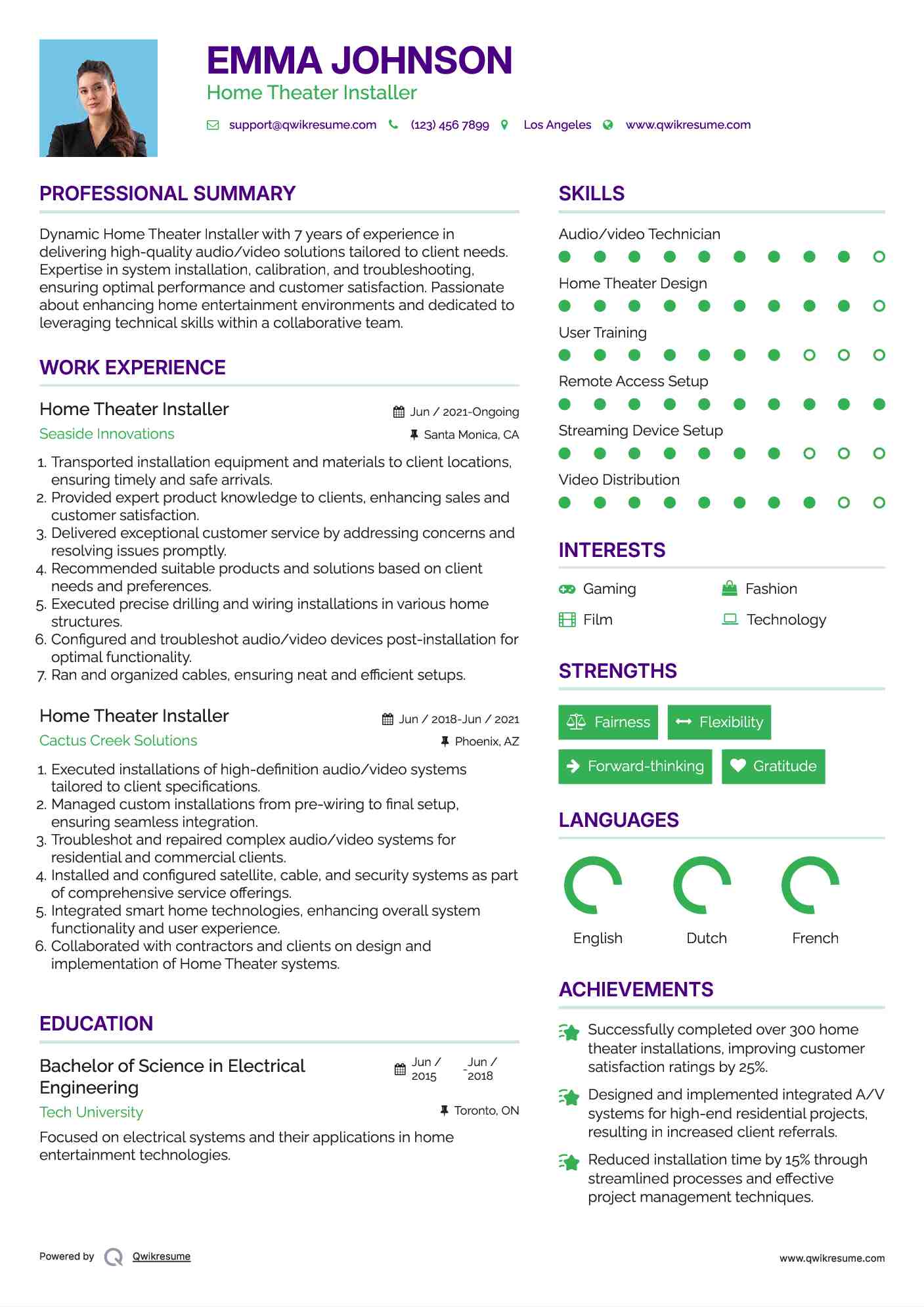 Home Theater Installer Resume Sample