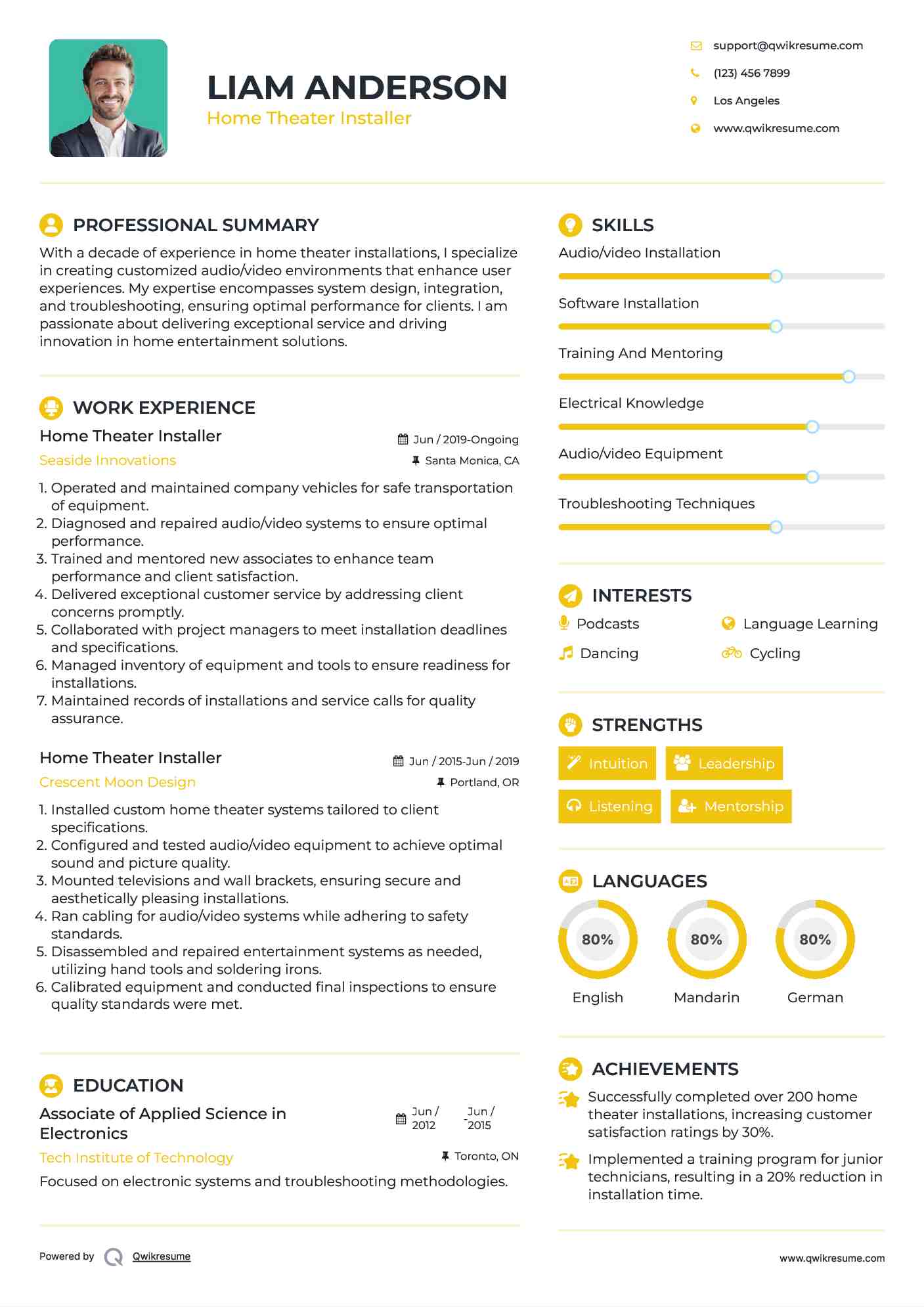 Home Theater Installer Resume Template