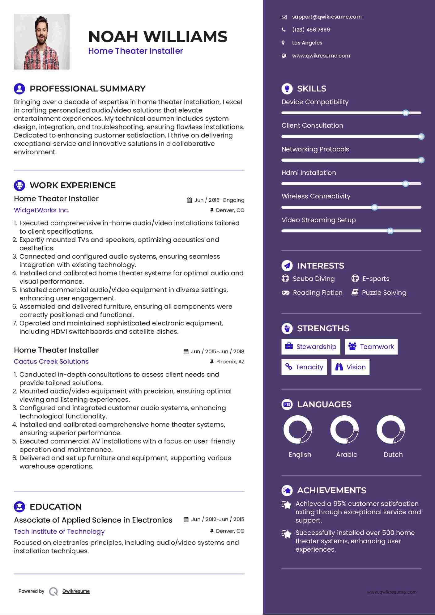 Home Theater Installer Resume Model