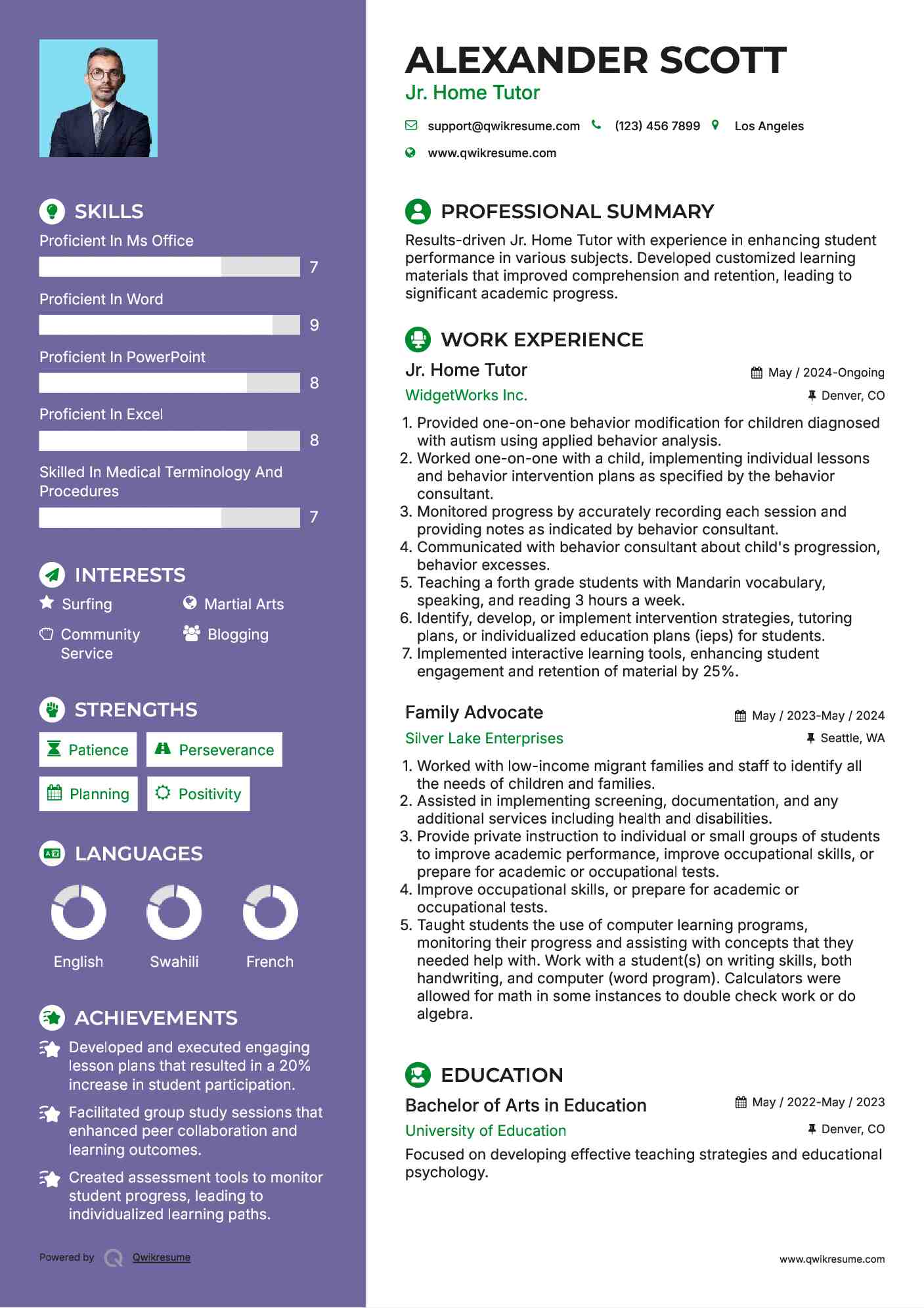 Home Tutor Resume Samples QwikResume