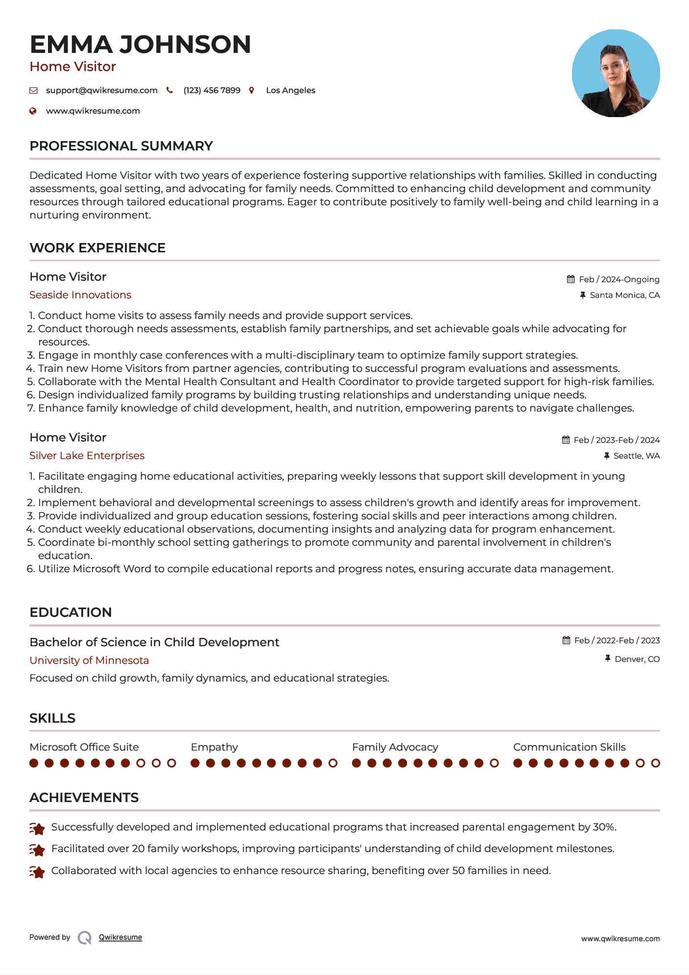 Home Visitor Resume Sample