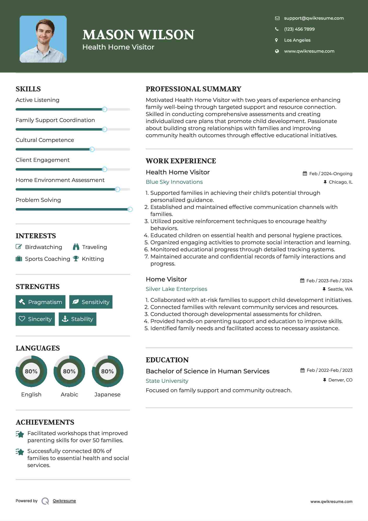 Health Home Visitor Resume Sample