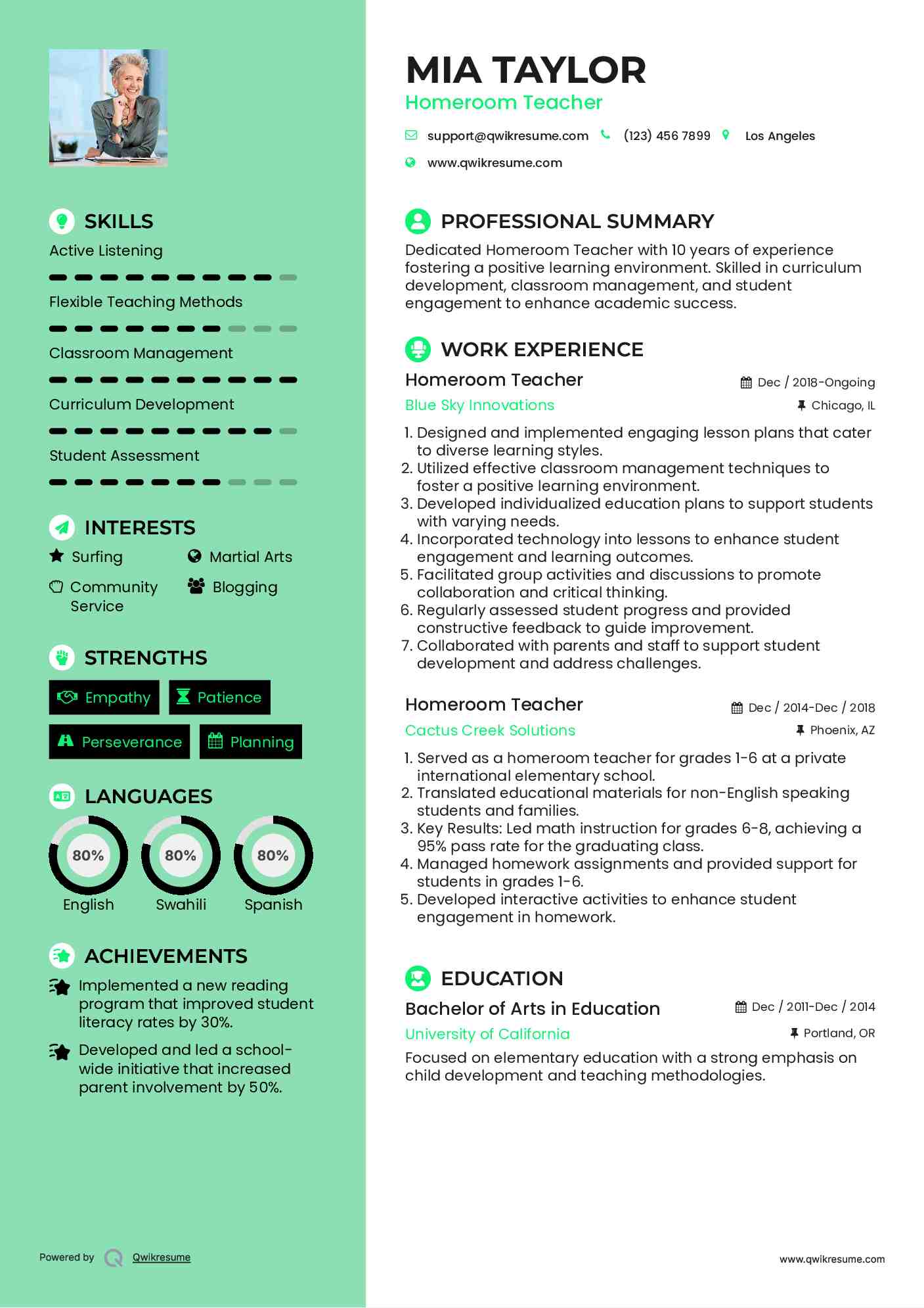 Homeroom Teacher Resume Template