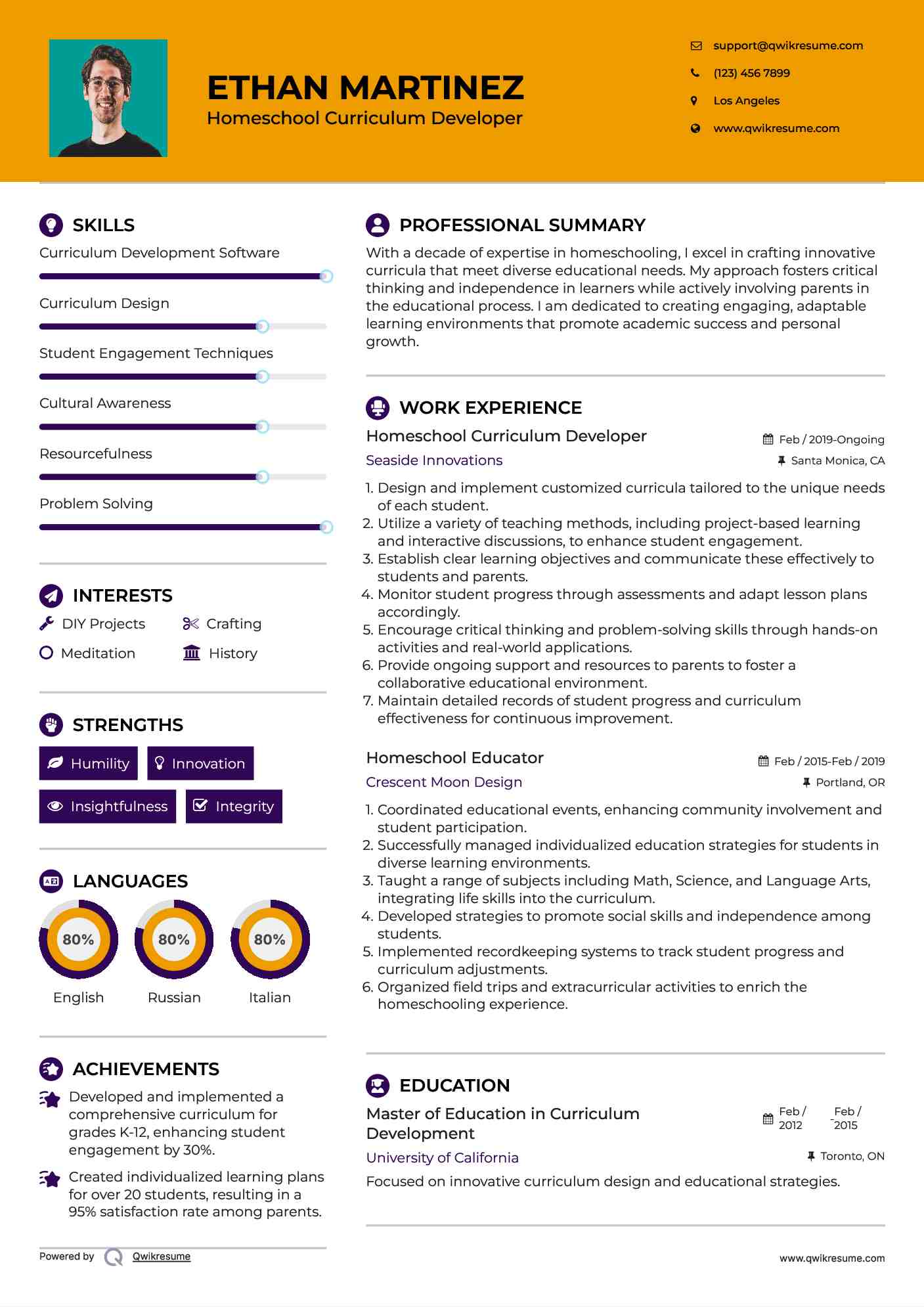 Homeschool Curriculum Developer Resume Template