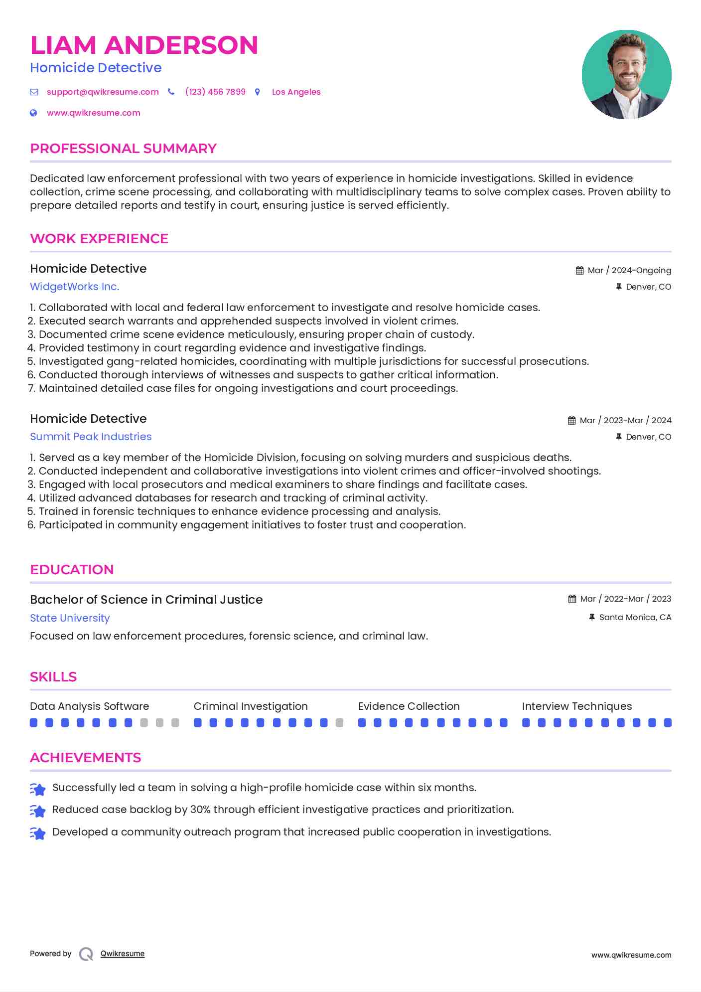 Homicide Detective Resume Model