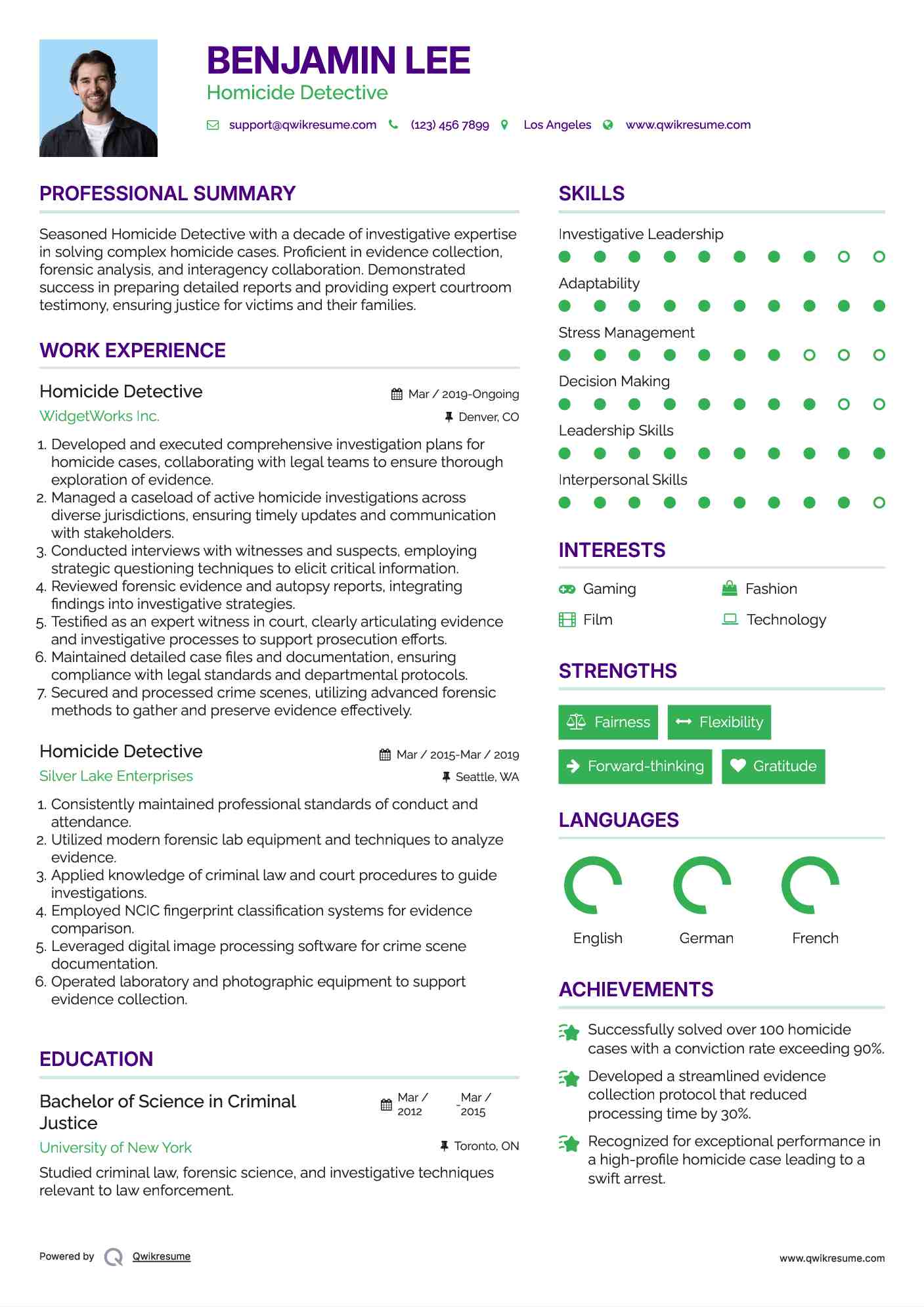 Homicide Detective Resume Example
