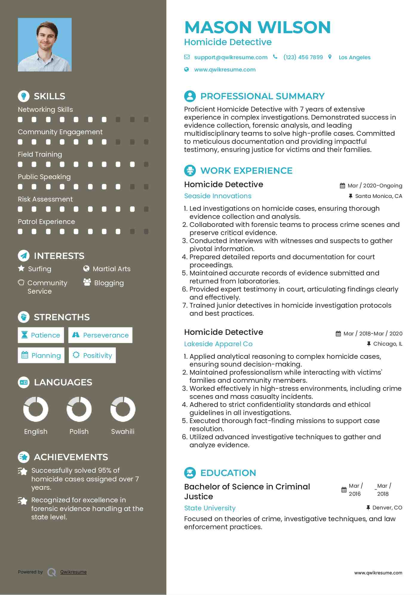 Homicide Detective Resume Example