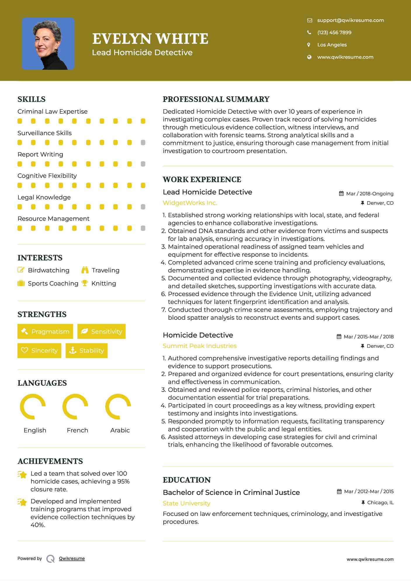 Lead Homicide Detective Resume Format