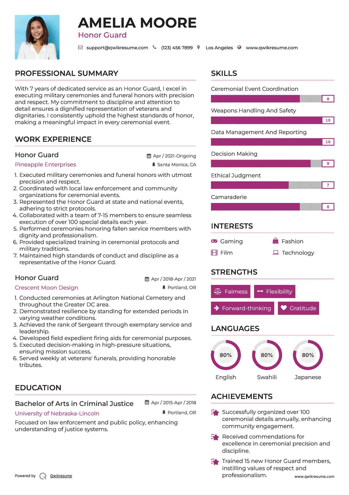 Honor Guard Resume Template