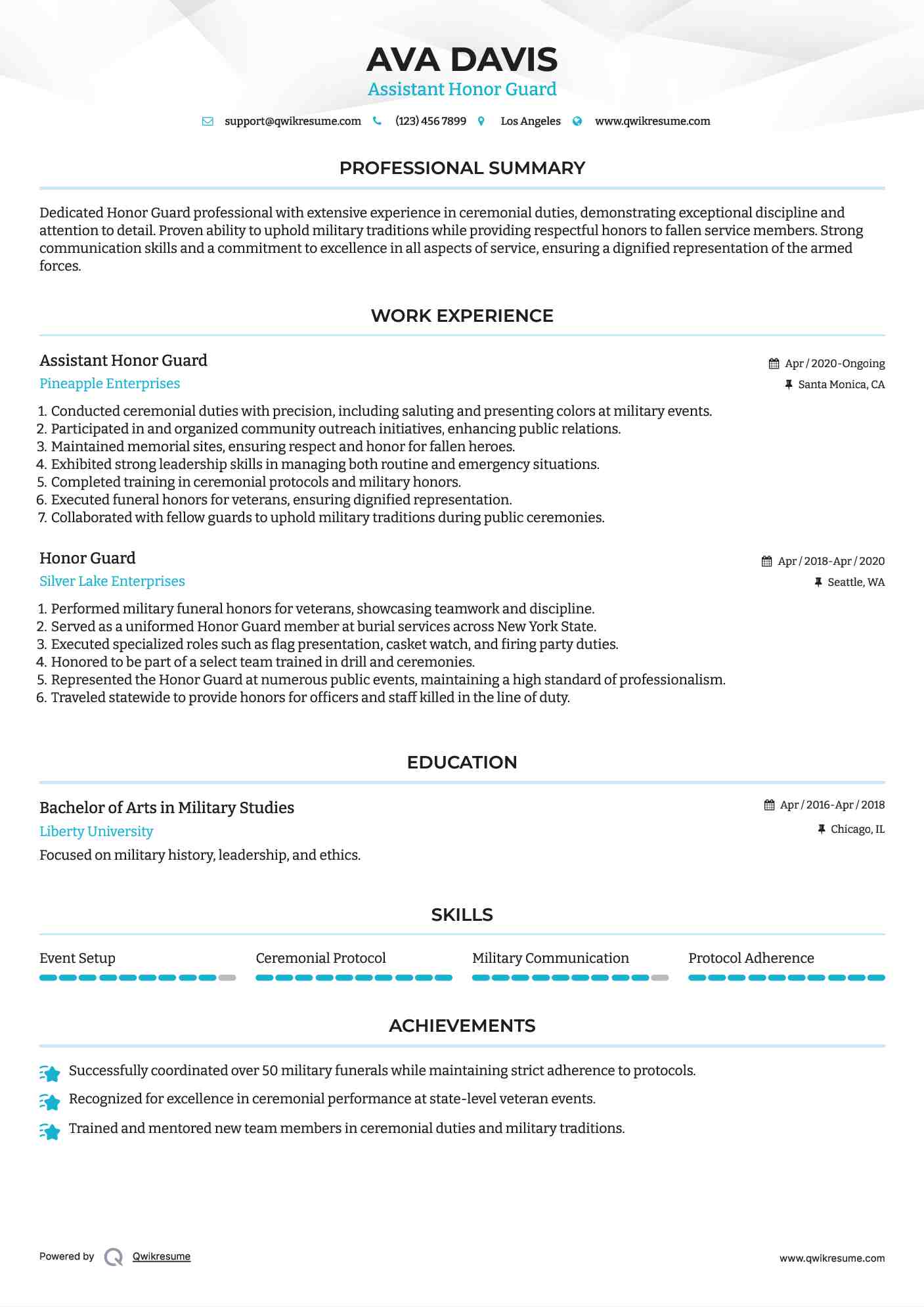 Assistant Honor Guard Resume Model