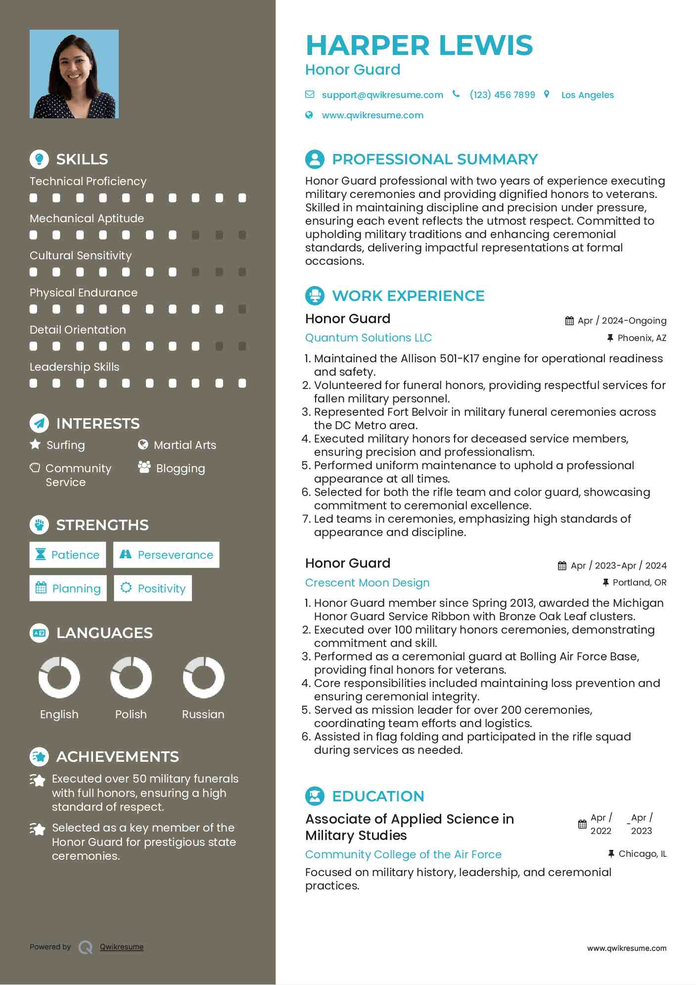 Honor Guard Resume Example