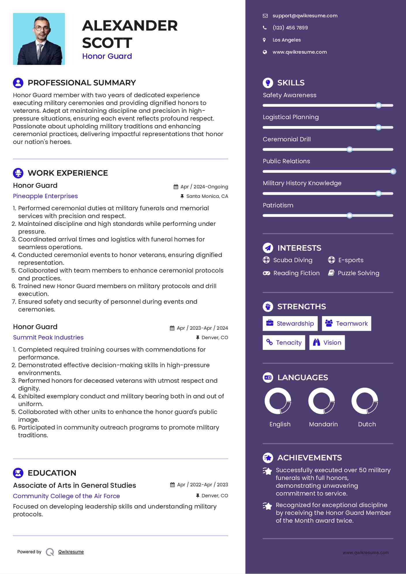 Honor Guard Resume Template