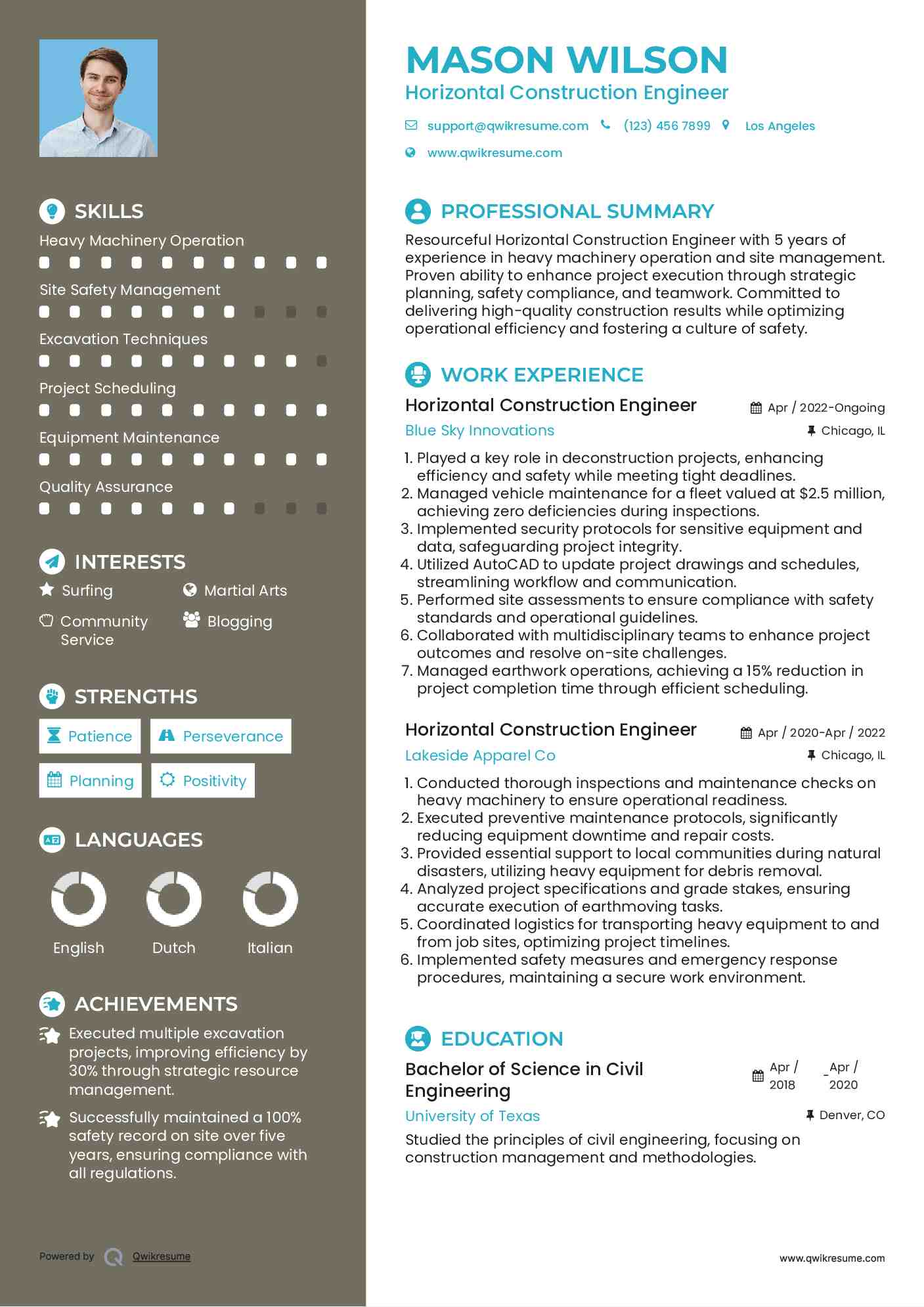 Horizontal Construction Engineer Resume Format