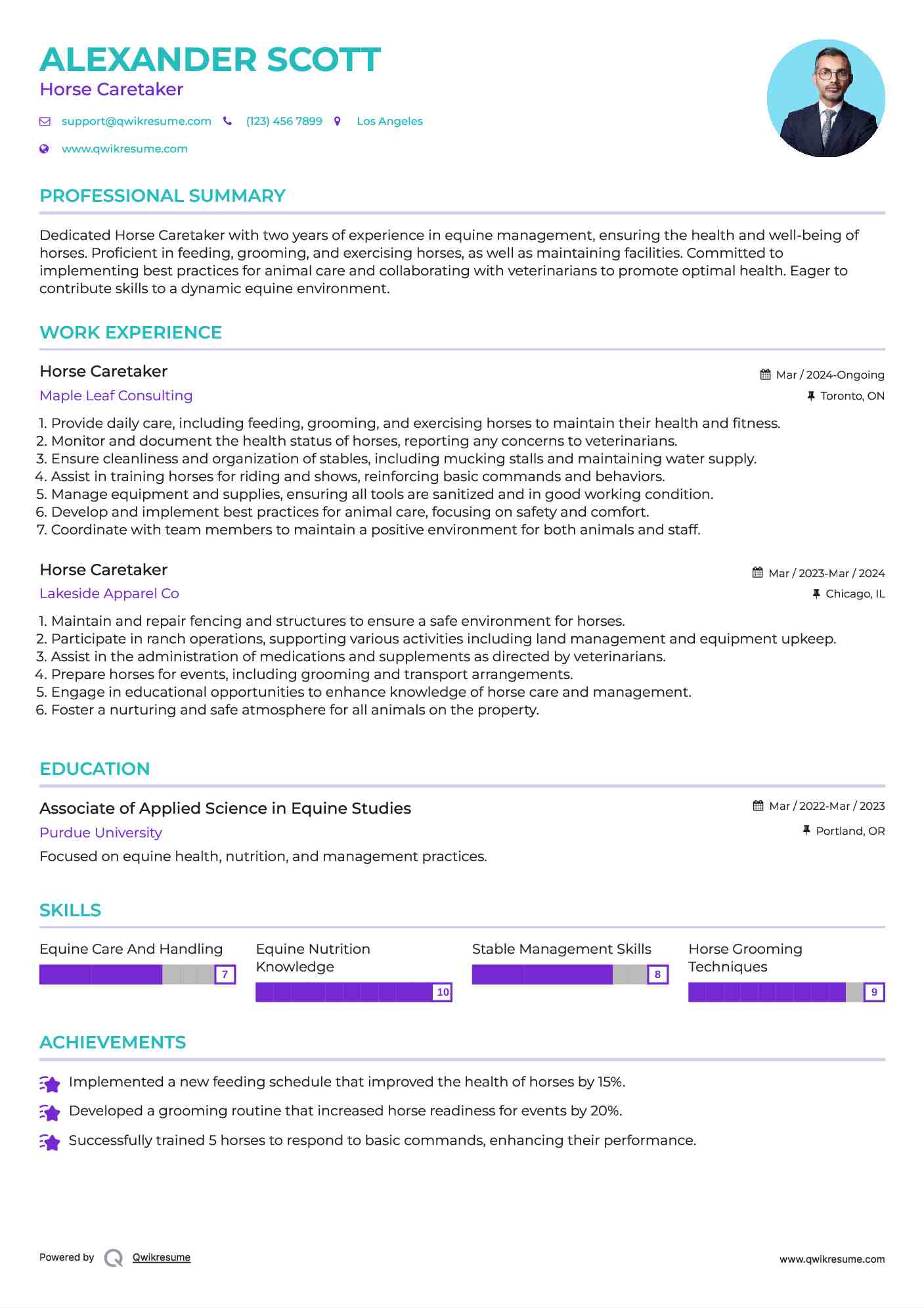 Horse Caretaker Resume Template