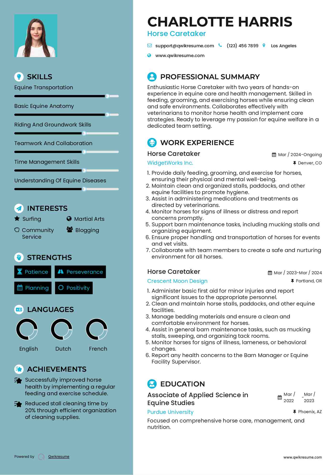 Horse Caretaker Resume Format