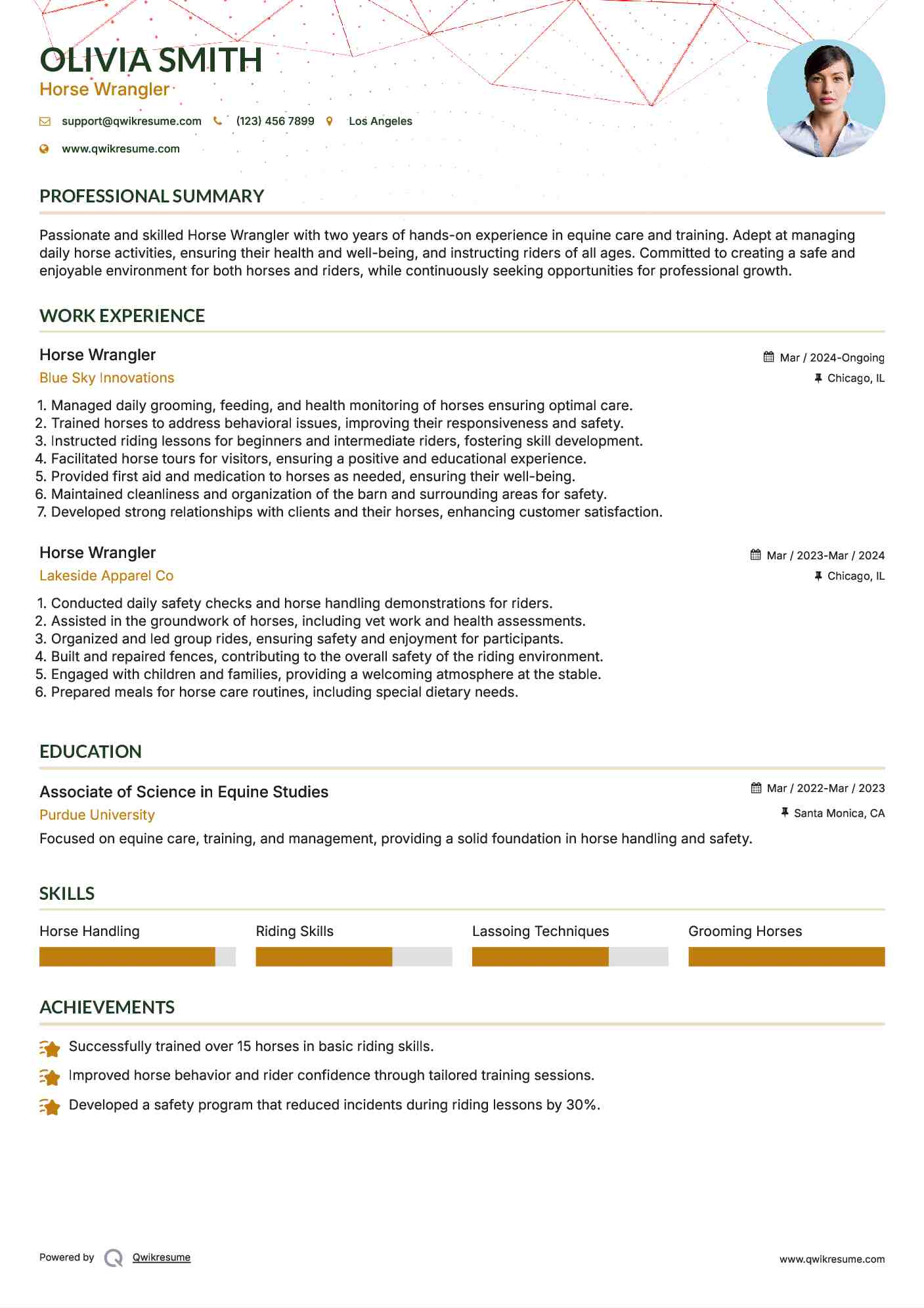 Horse Wrangler Resume Example