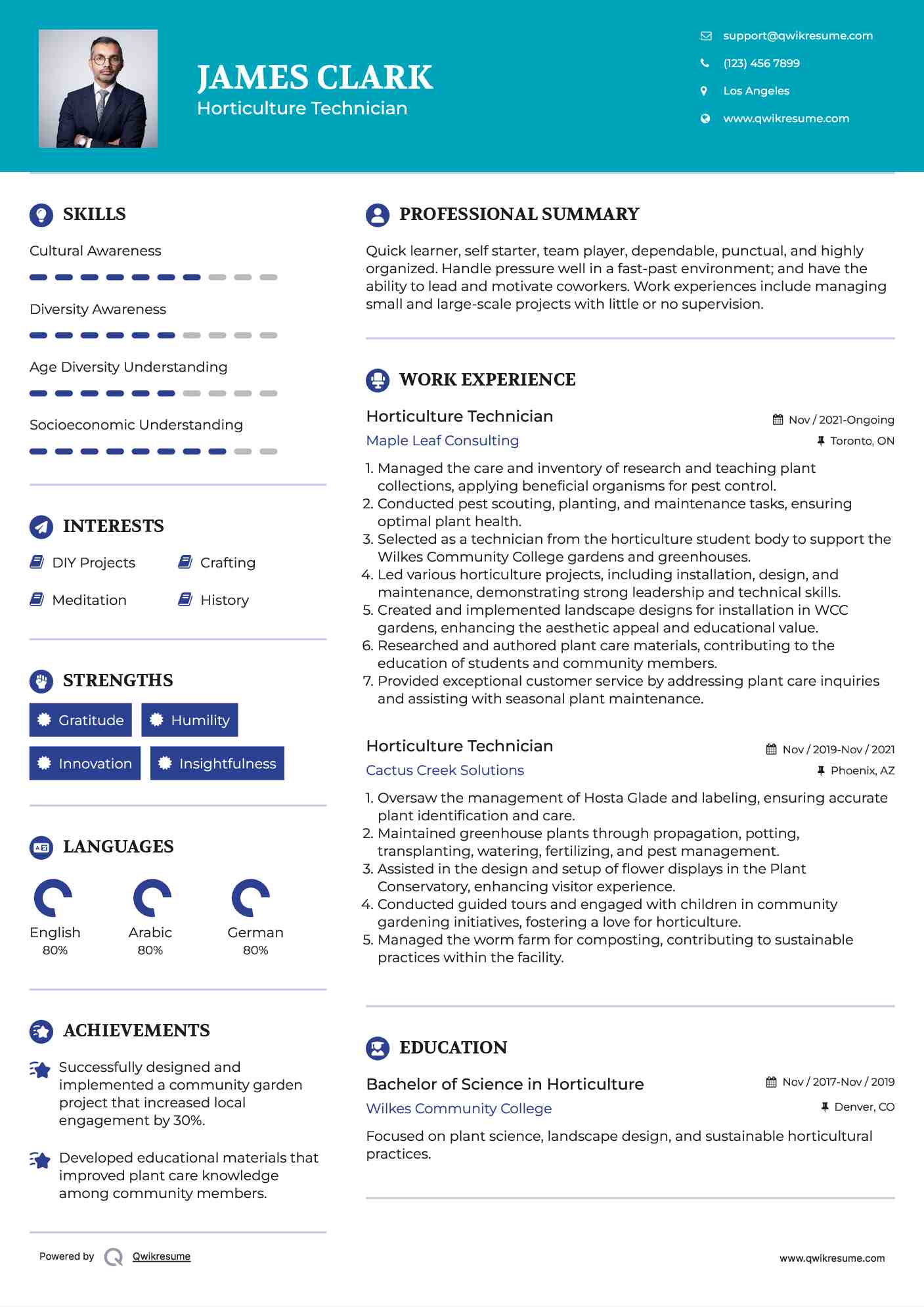 Horticulture Technician Resume Example